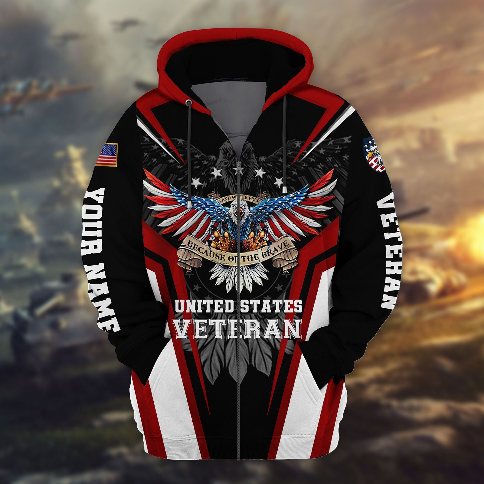 Land Of The Free - Because Of The Brave Veteran Personalised Cap 3D