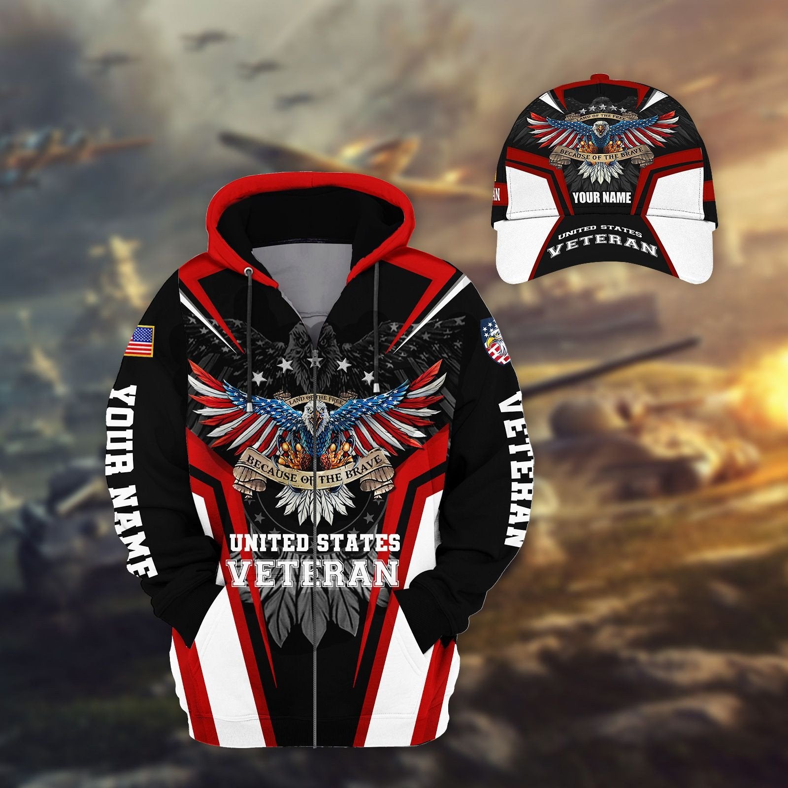 Land Of The Free - Because Of The Brave Veteran Personalised Cap 3D