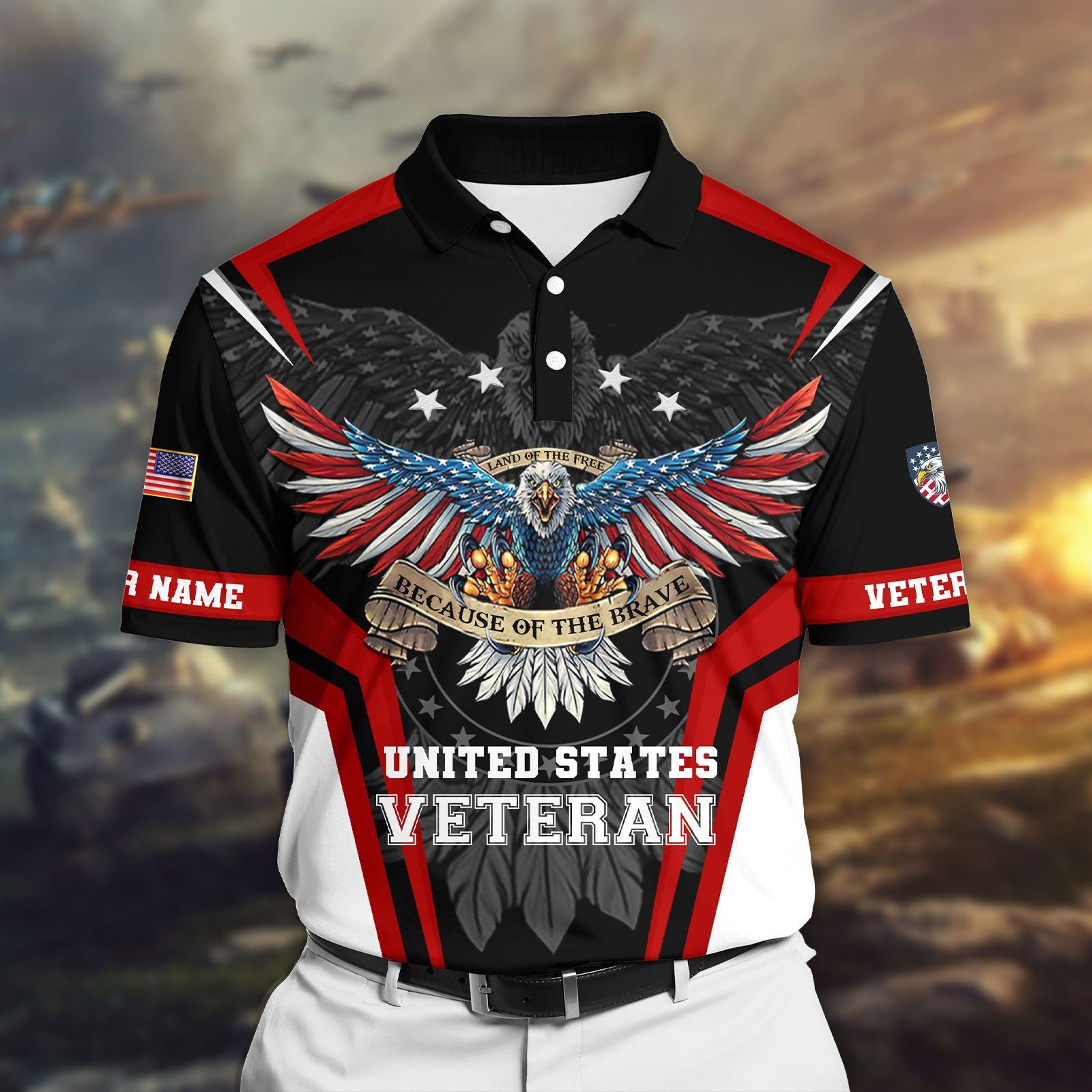 Land Of The Free - Because Of The Brave Veteran Personalised Cap 3D