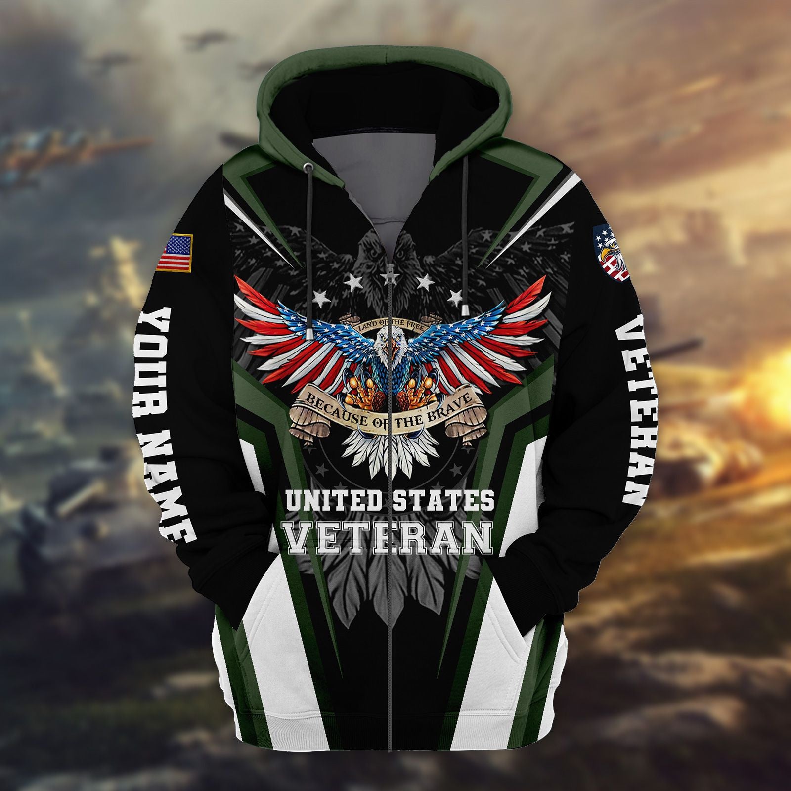 Land Of The Free - Because Of The Brave Veteran Personalised Cap 3D