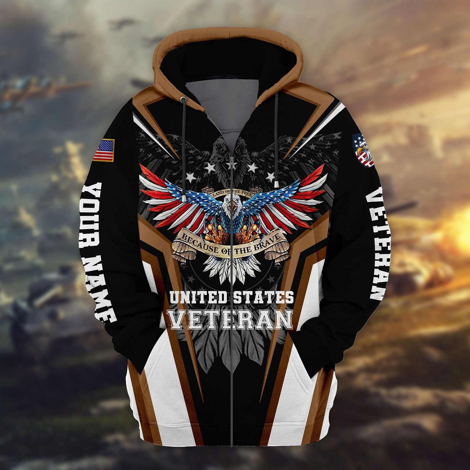 Land Of The Free - Because Of The Brave Veteran Personalised Cap 3D