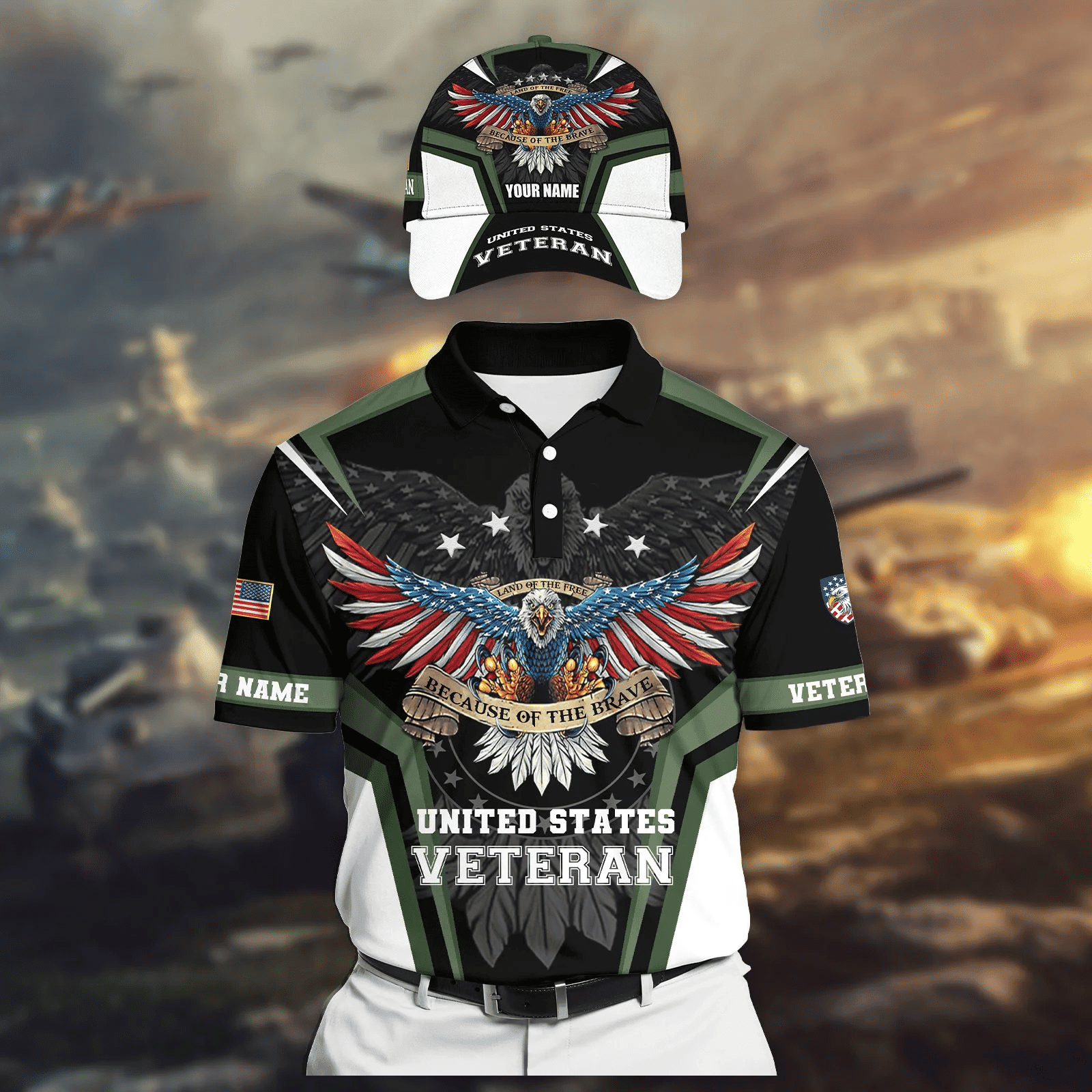 Land Of The Free - Because Of The Brave Veteran Personalised Cap 3D