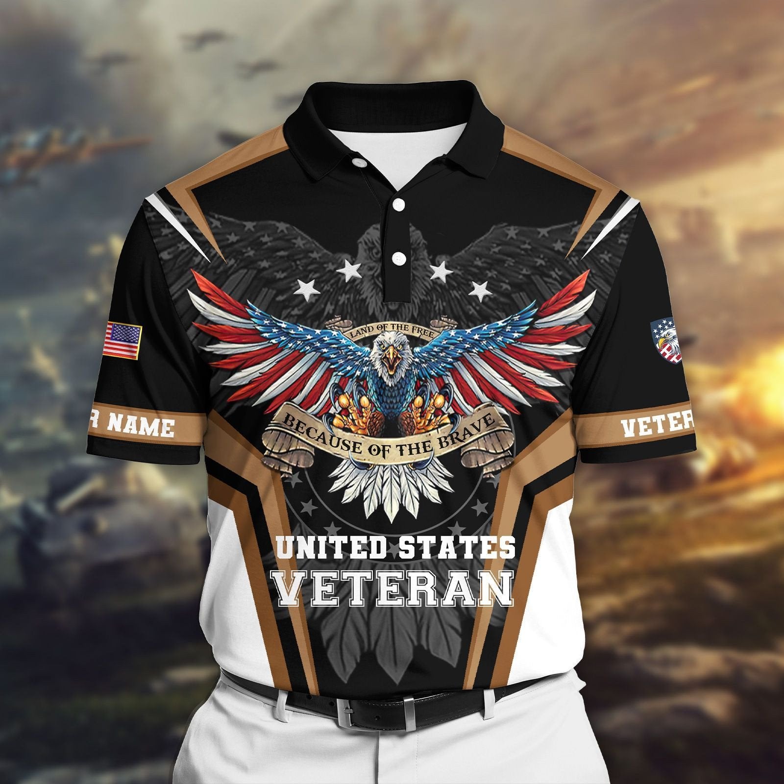 Land Of The Free - Because Of The Brave Veteran Personalised Cap 3D