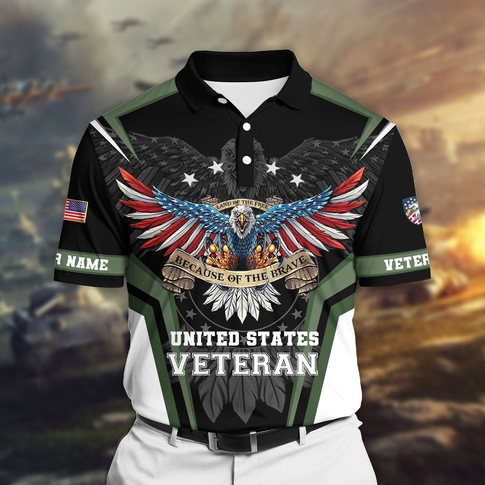 Land Of The Free - Because Of The Brave Veteran Personalised Cap 3D