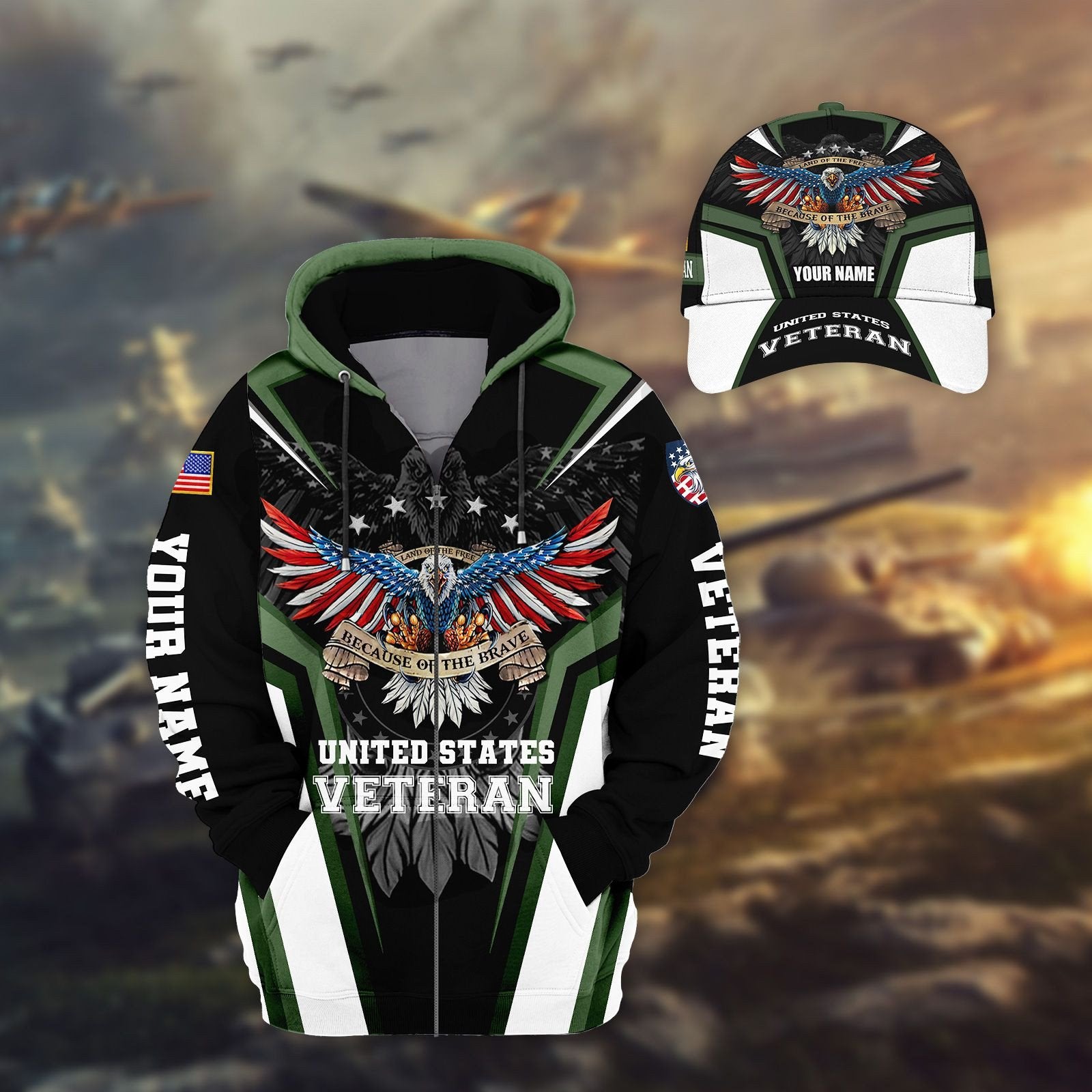Land Of The Free - Because Of The Brave Veteran Personalised Cap 3D