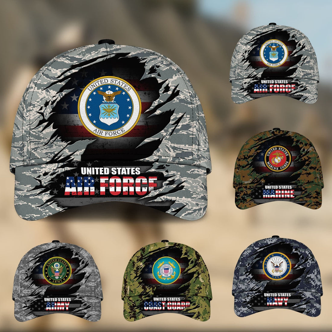 Multiple US Military Service Veteran 3D Cap PVC131001