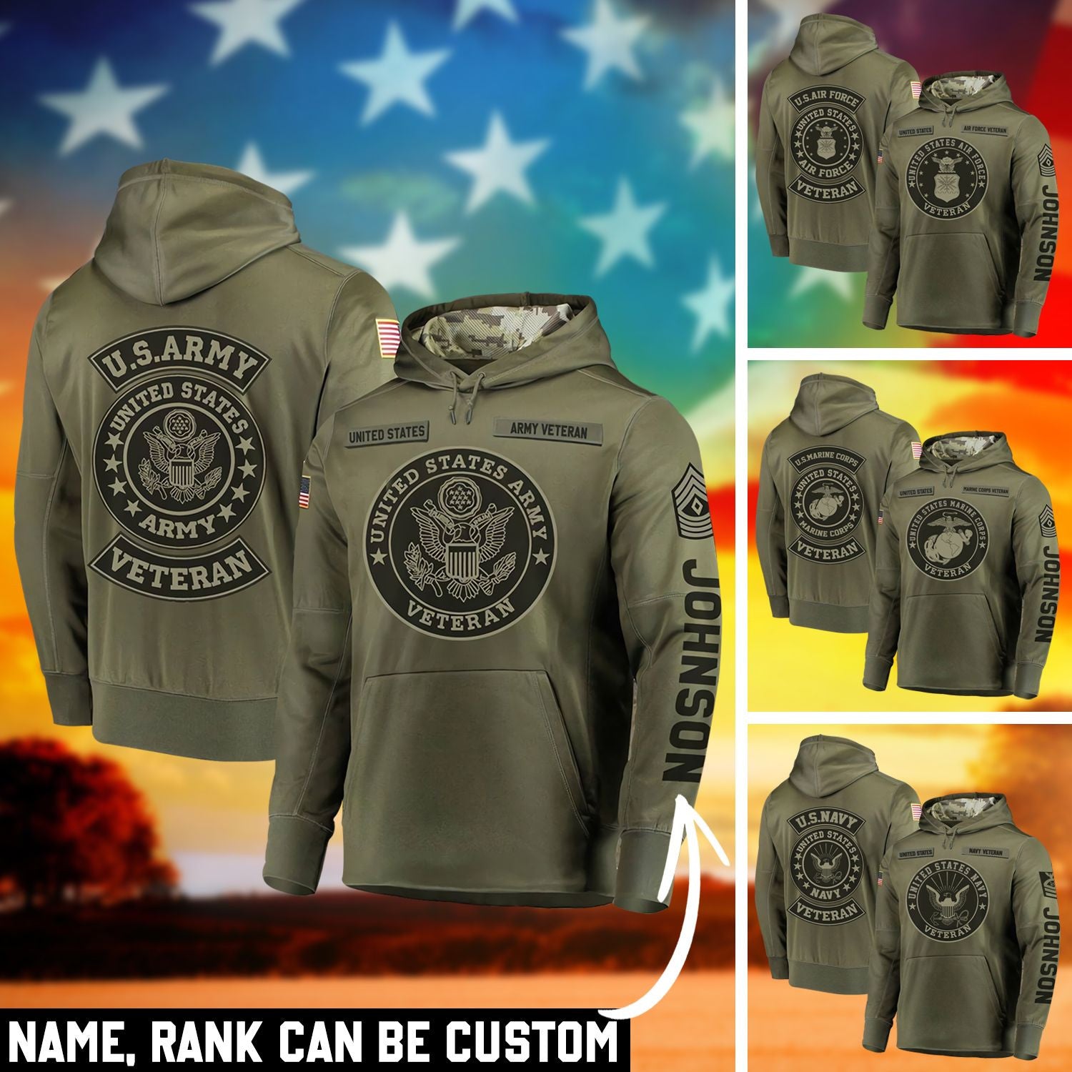 Personalized Multiple US Military Services Veteran Hoodie PVC181001