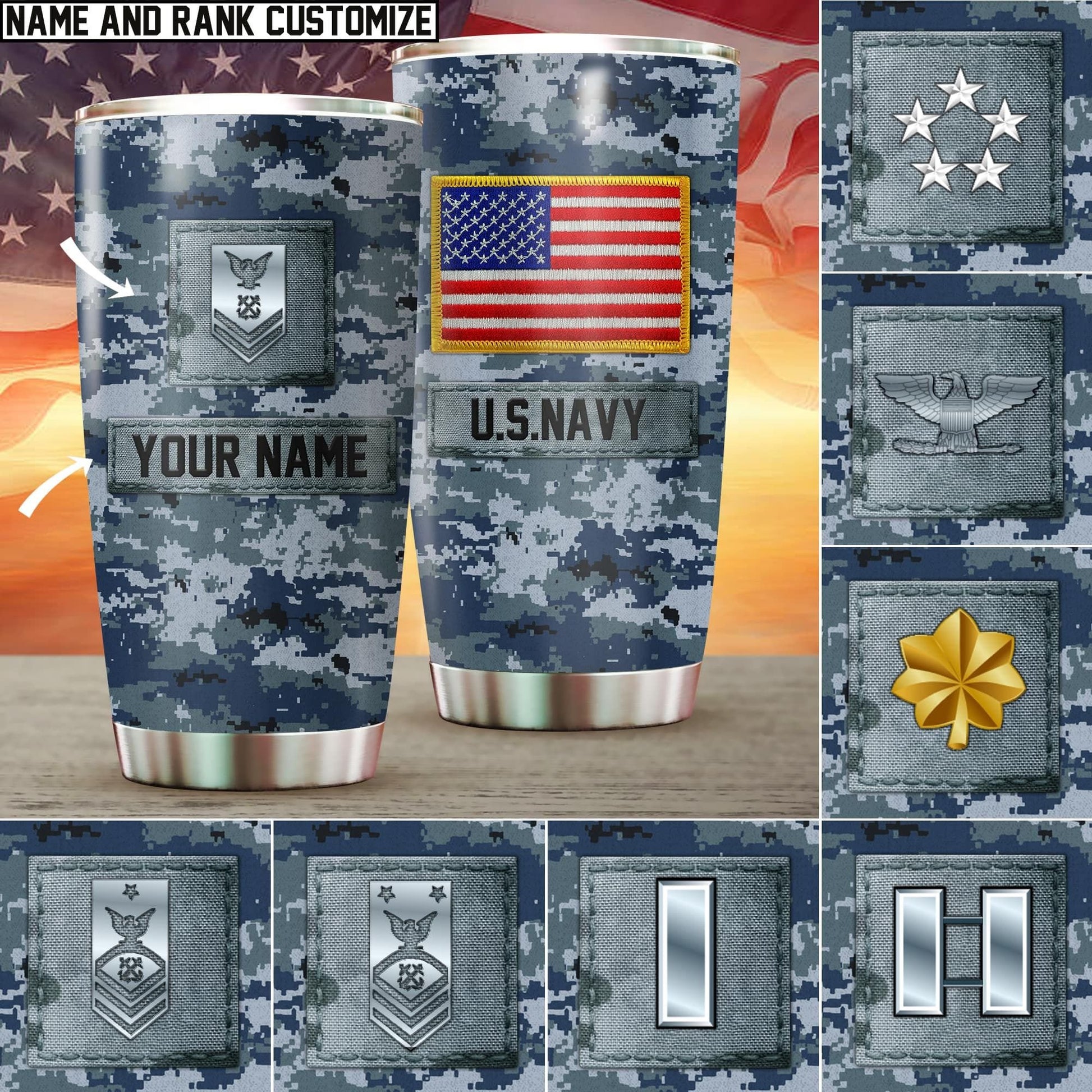 Personalized Multiple Rank Veteran U.S Army Tumbler NVT1201002