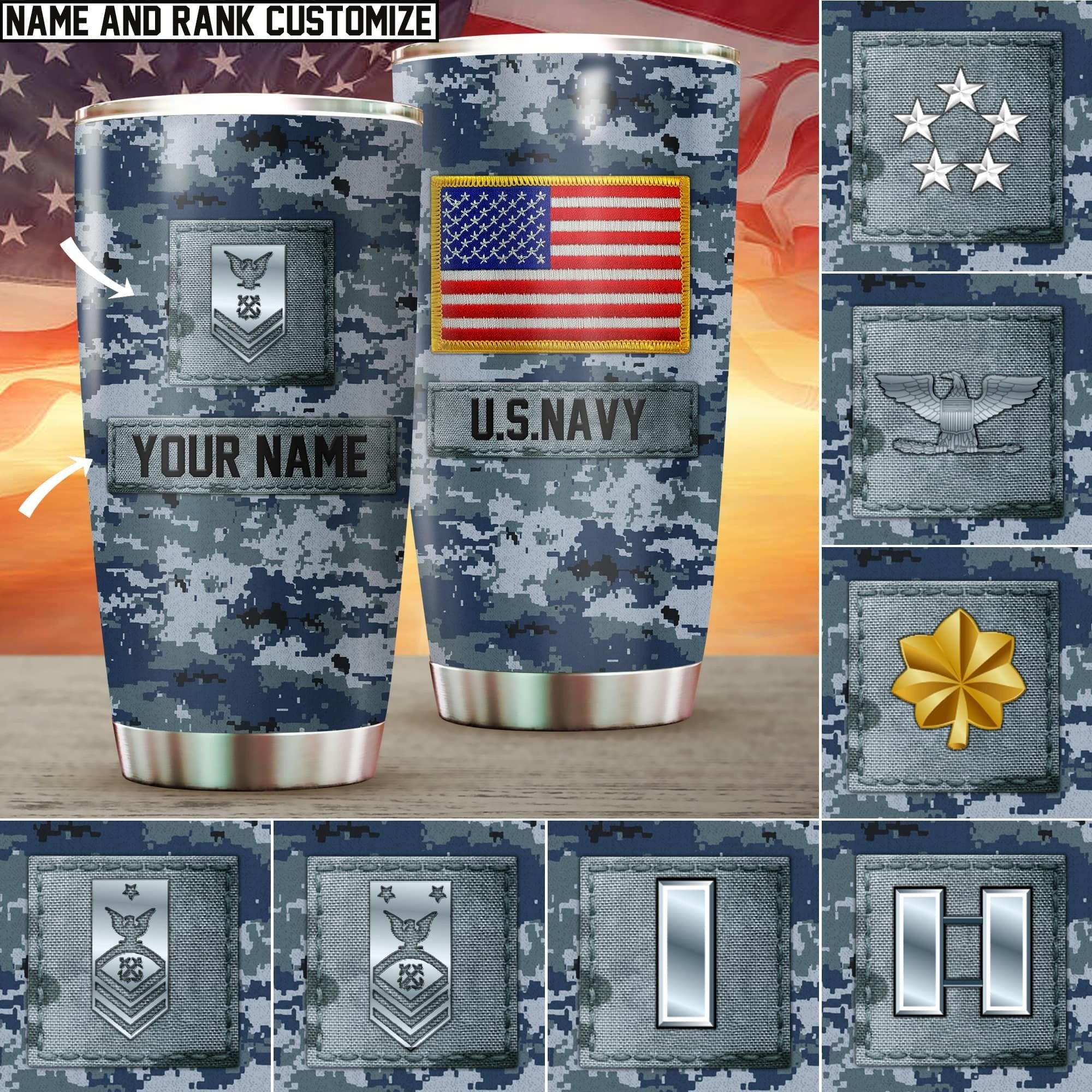 Personalized Multiple Rank Veteran U.S Army Tumbler NVT1201002