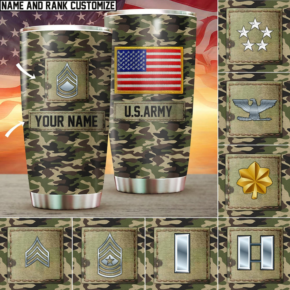 Personalized Multiple Rank Veteran U.S Army Tumbler NVT1201002