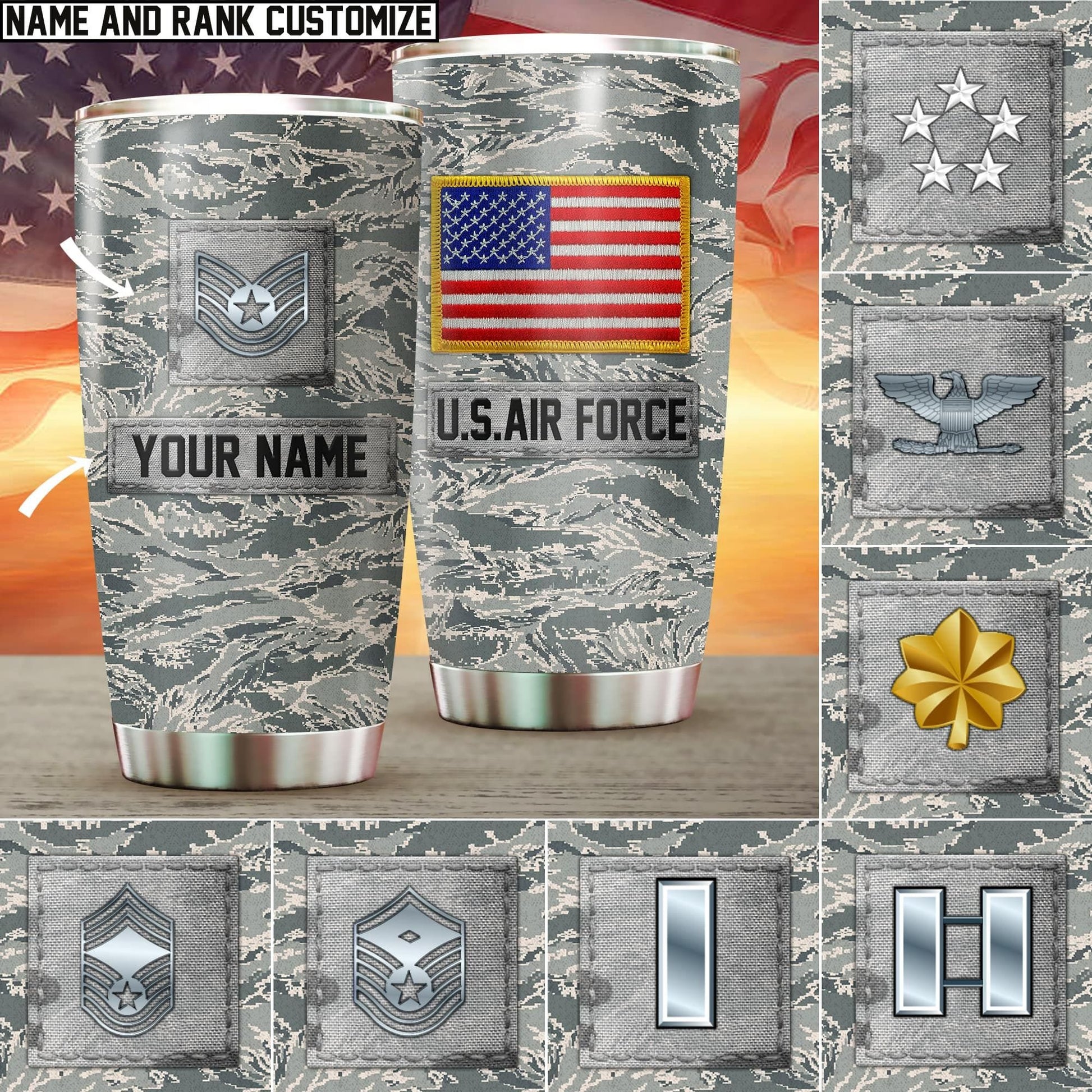 Personalized Multiple Rank Veteran U.S Army Tumbler NVT1201002