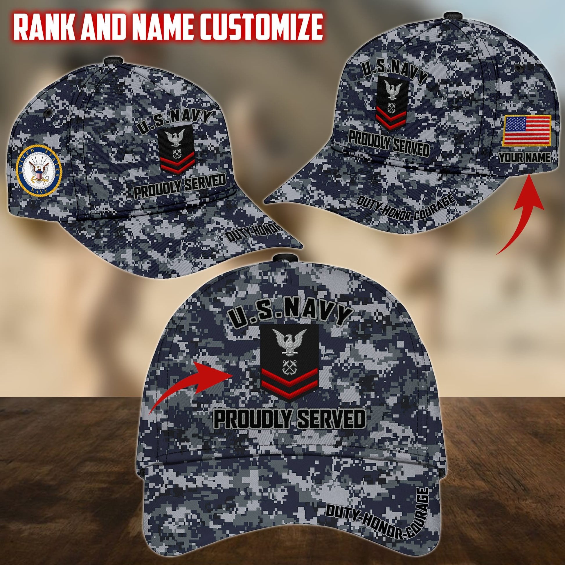 Personalized Name US Military Services Veteran Cap PVC191001