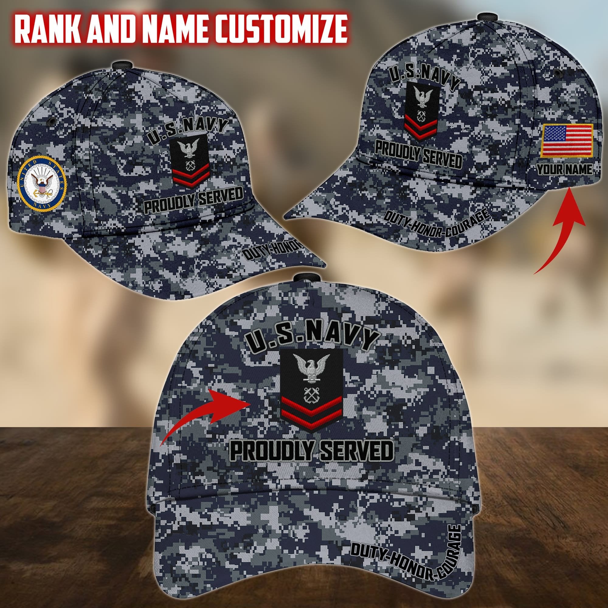 Personalized Name US Military Services Veteran Cap PVC191001