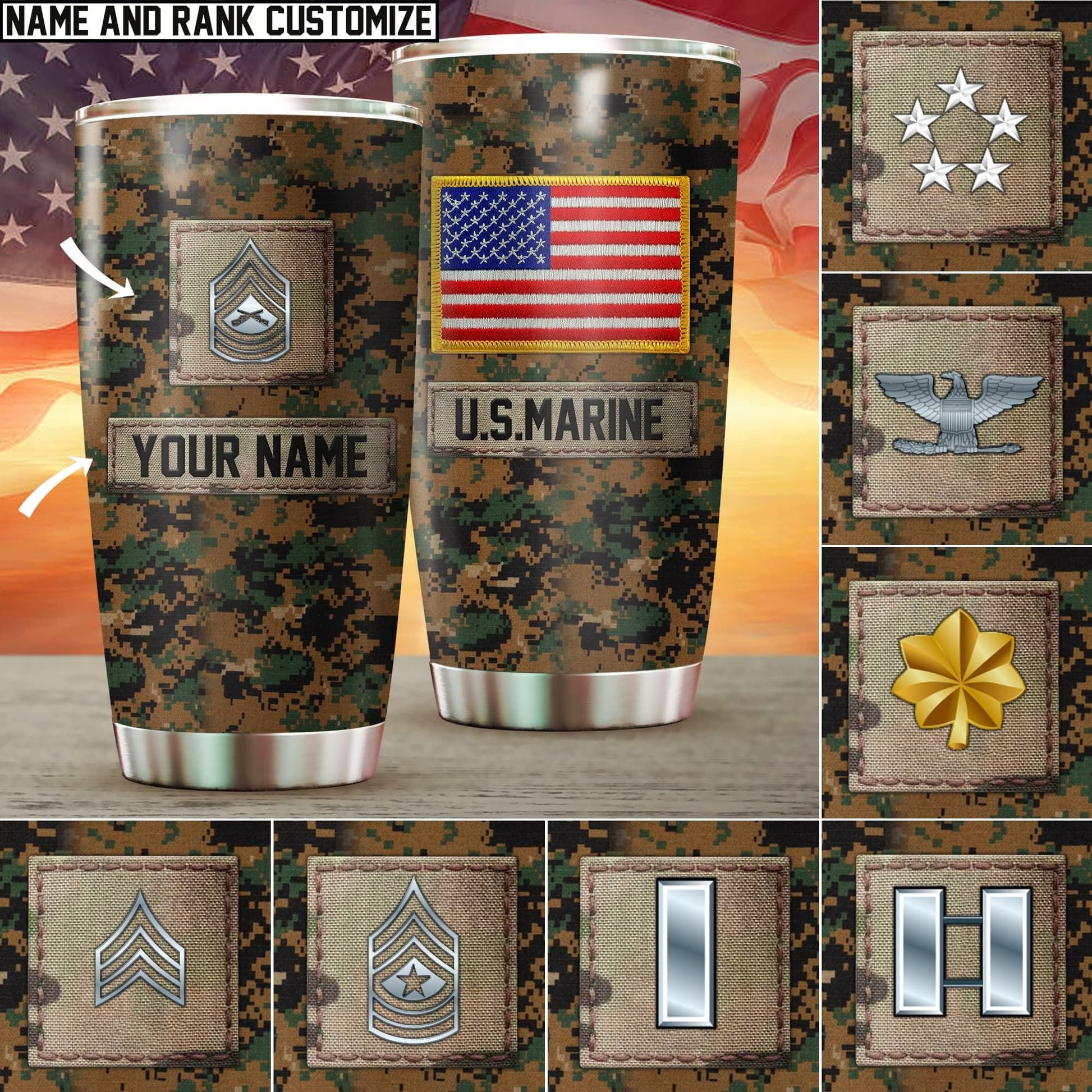 Personalized Multiple Rank Veteran U.S Army Tumbler NVT1201002