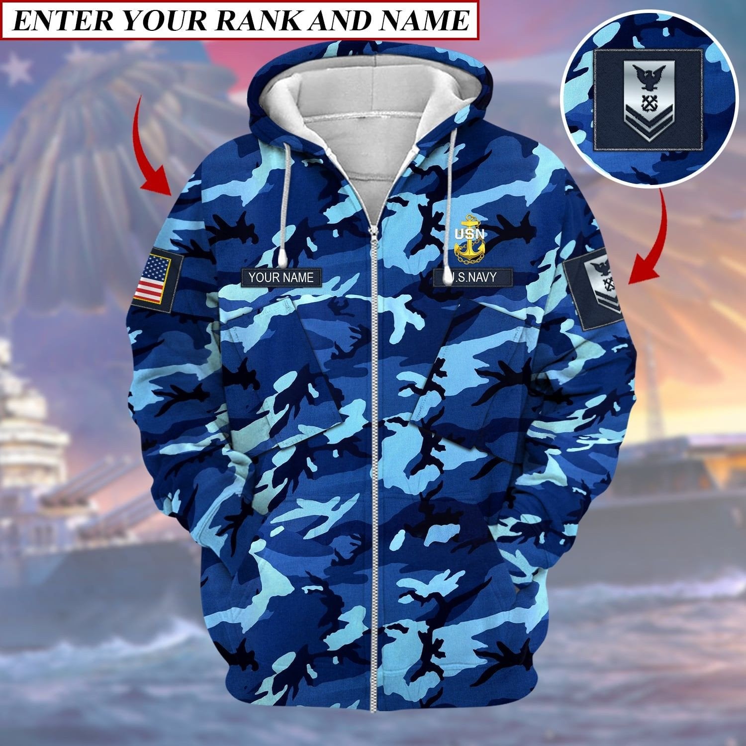 Personalized Premium Multiple US Military Services Veteran Zip Hoodie PVC221001