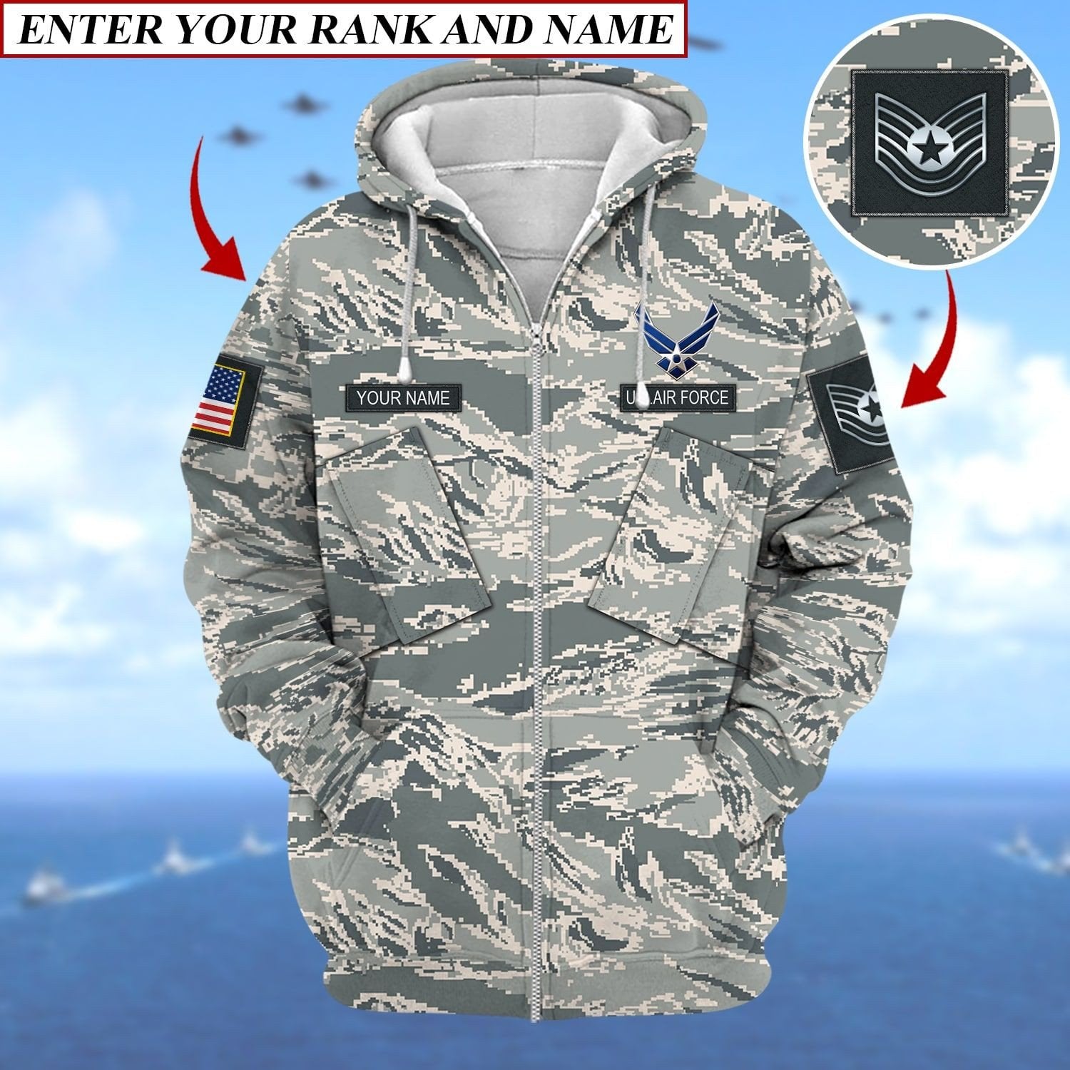 Personalized Premium Multiple US Military Services Veteran Zip Hoodie PVC221001