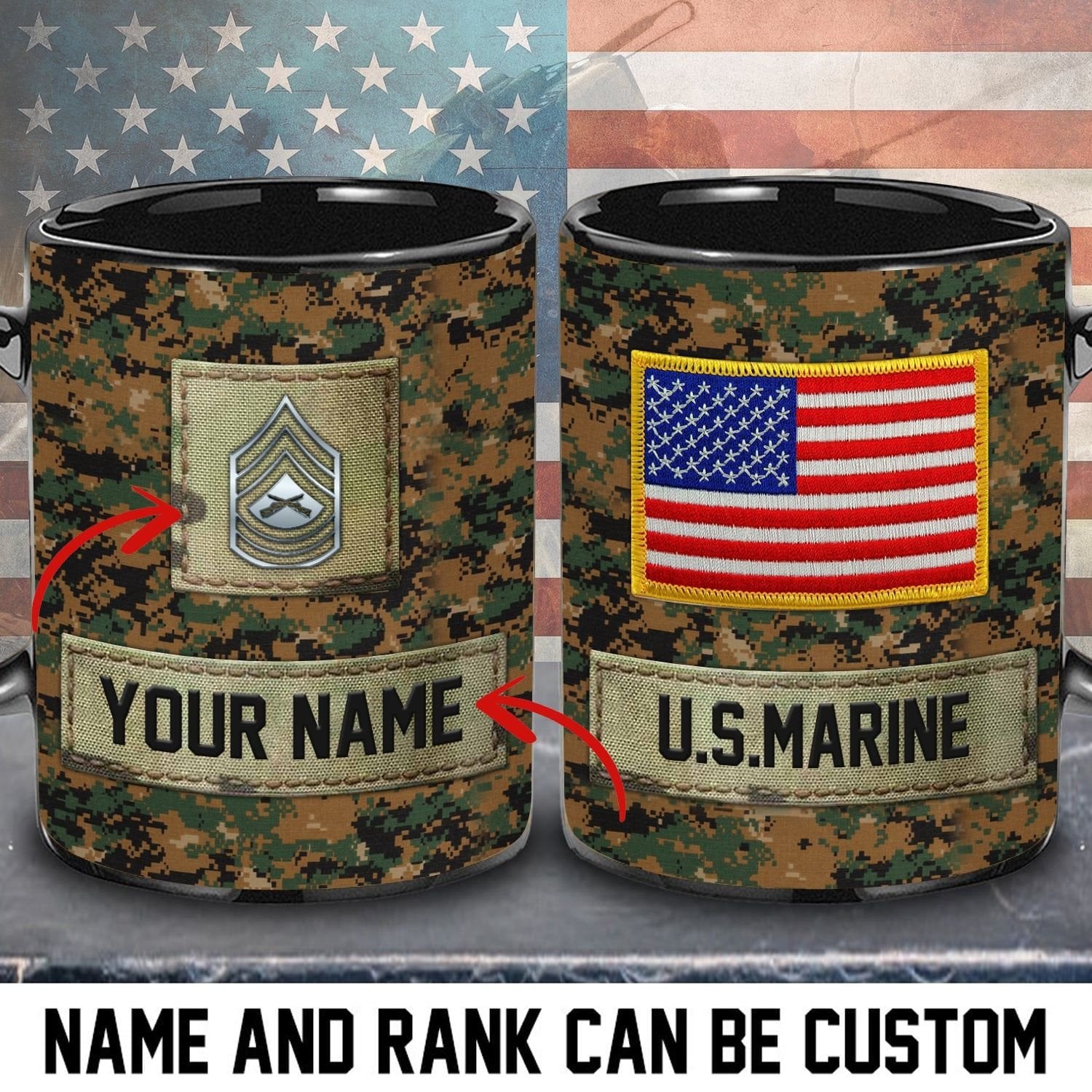 Unique Personalized Name And Rank Veteran U.S Veteran Mug PVC201001