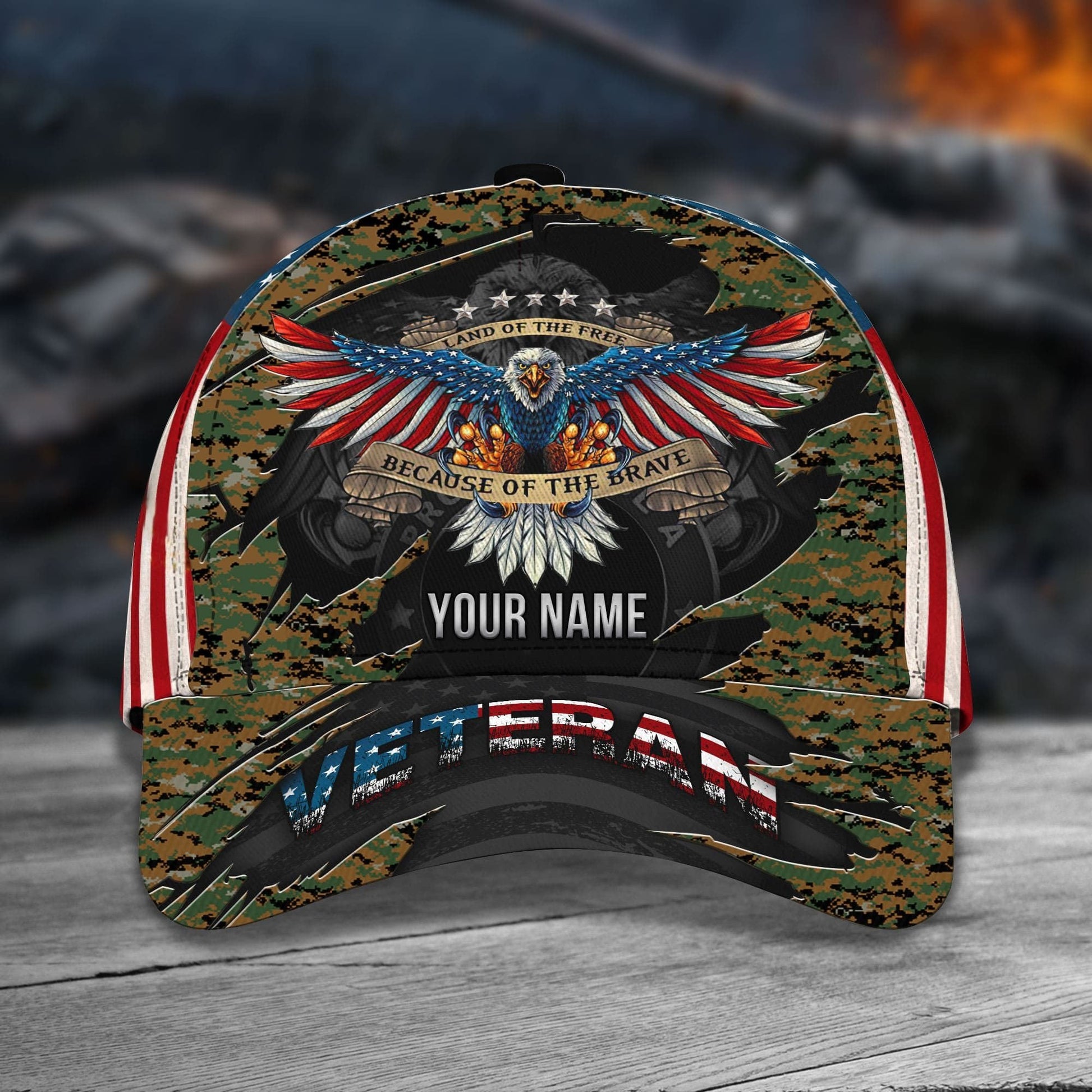 Personalized Premium Eagle Veteran Classic Cap Camo US Flag CPVC080911