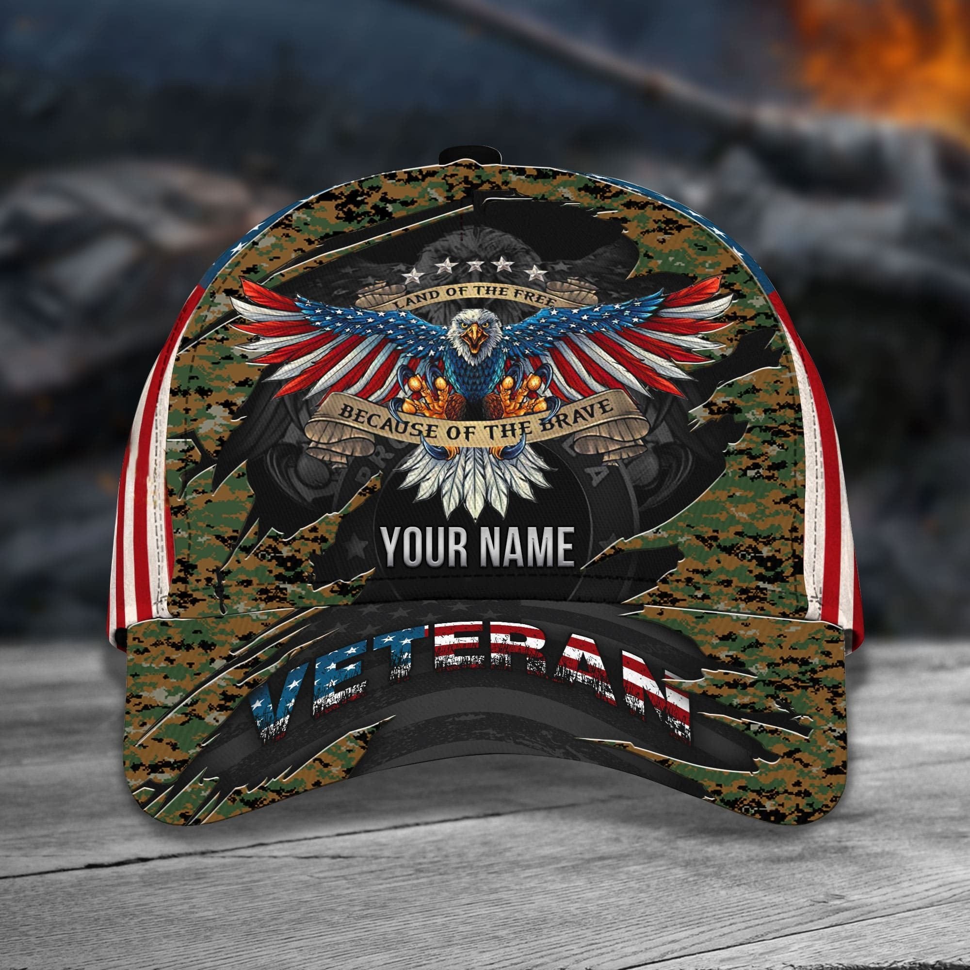 Personalized Premium Eagle Veteran Classic Cap Camo US Flag CPVC080911