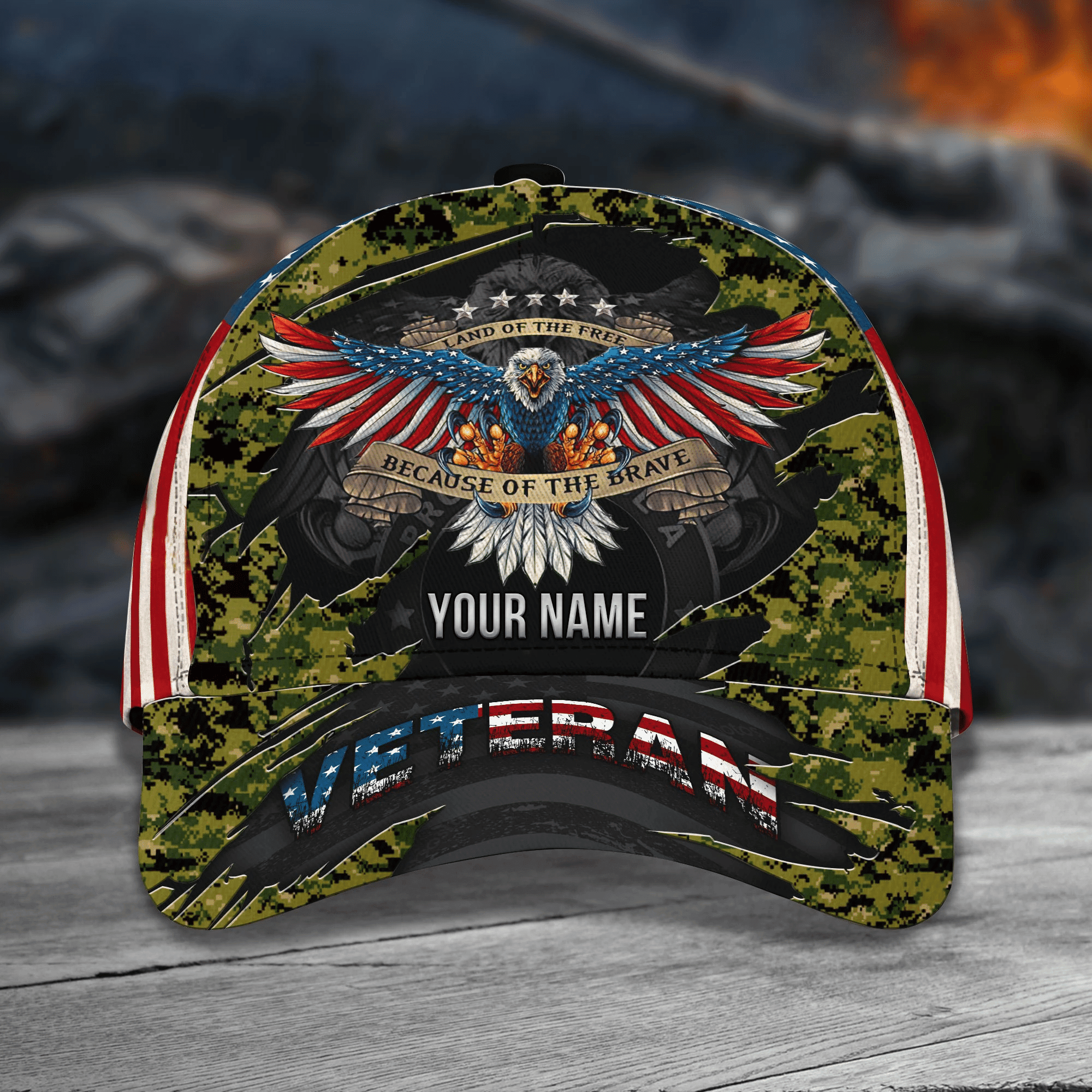 Personalized Premium Eagle Veteran Classic Cap Camo US Flag CPVC080911