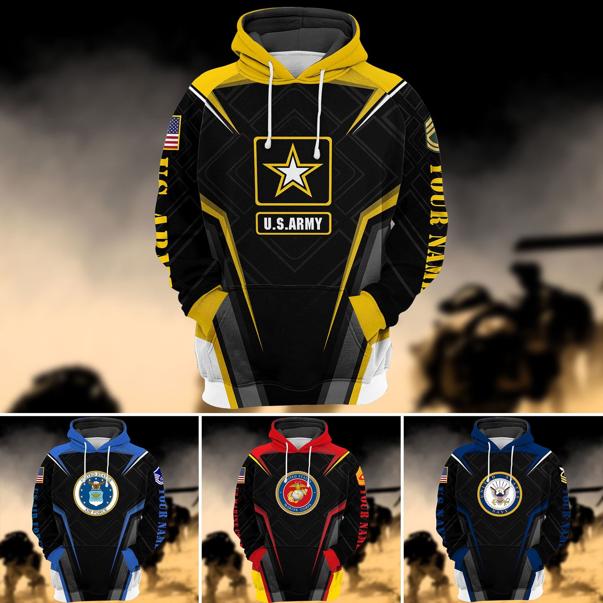 Personalized Premium Multiple US Military Services Veteran Hoodie PVC271004