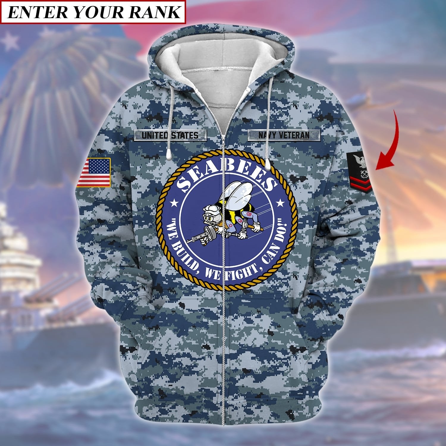 Unique U.S Navy SEABEES Veteran Zip Hoodie PVC011203