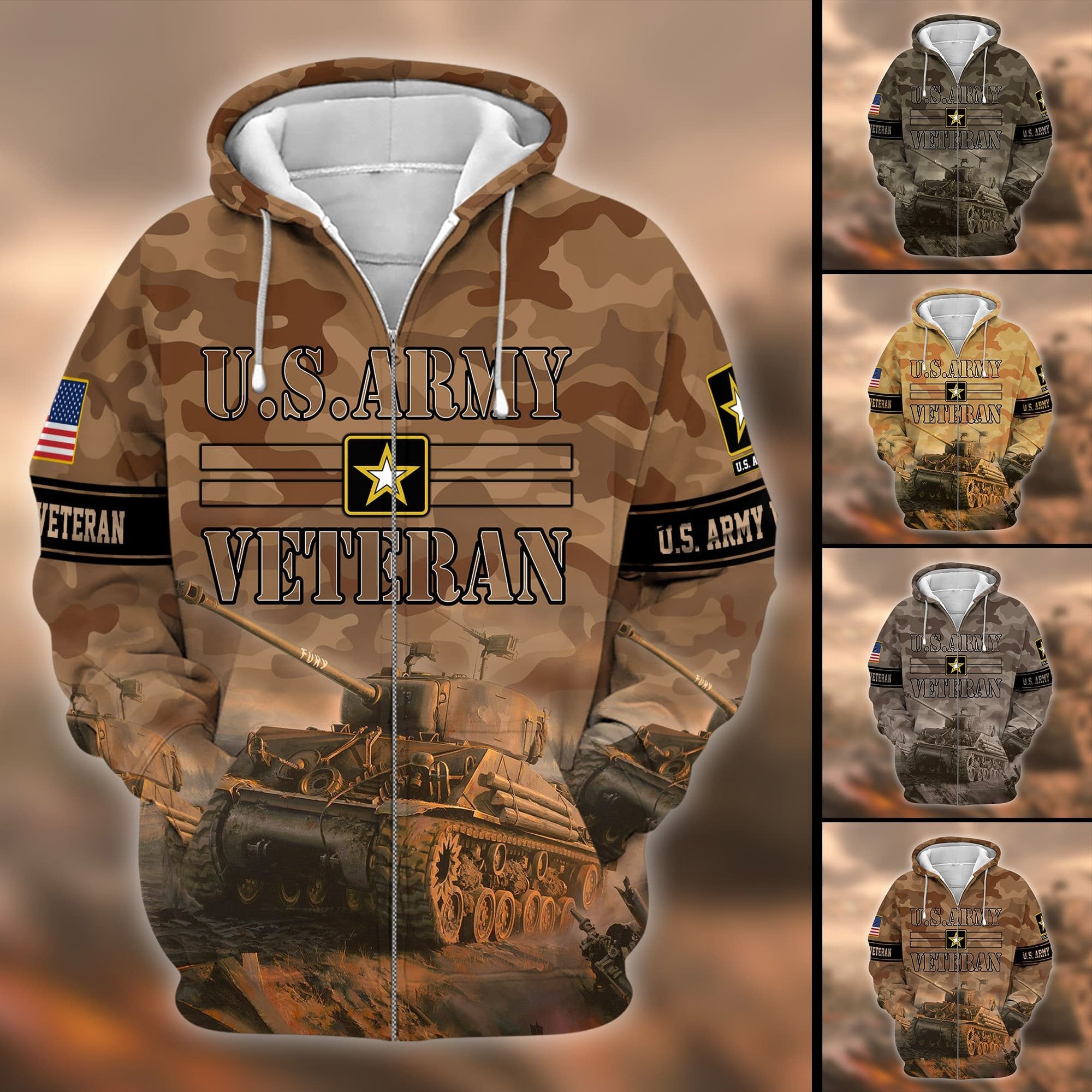 Unique U.S. Army Veteran Zip Hoodie PVC231101