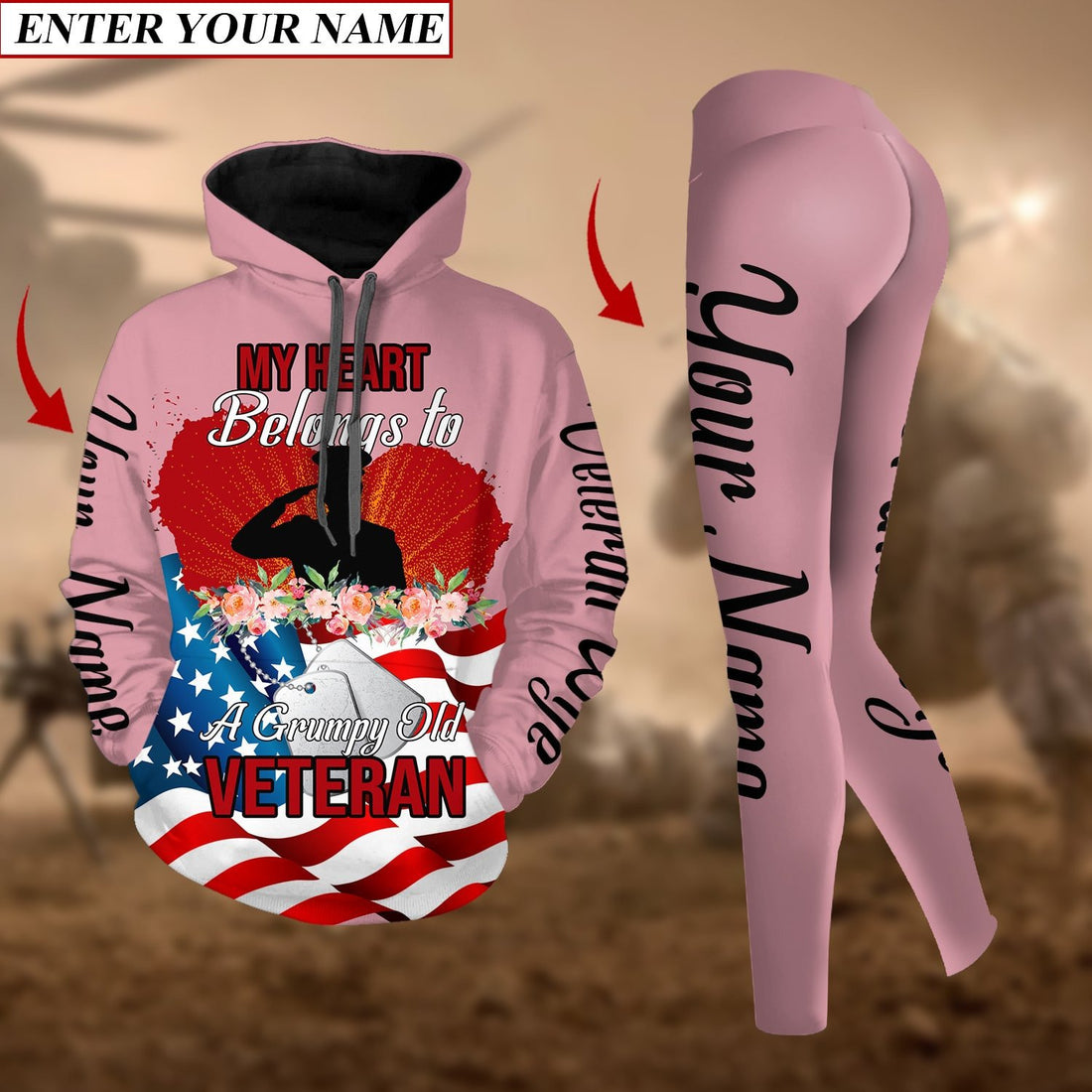 Personlised My Heart Belongs To A Grumpy Old Veteran Hoodie Legging Set TVN070102