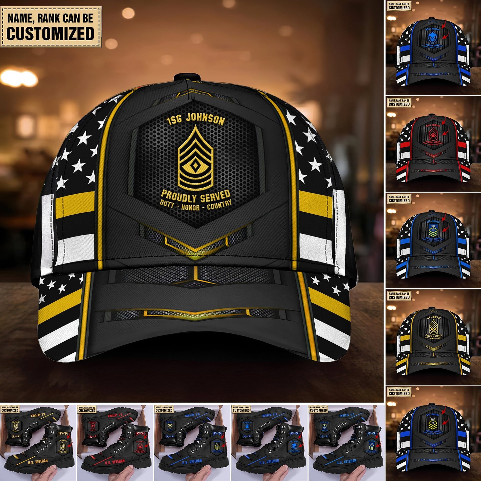 Personalised Multiple Service U.S Veteran Boots & Cap TVN080105