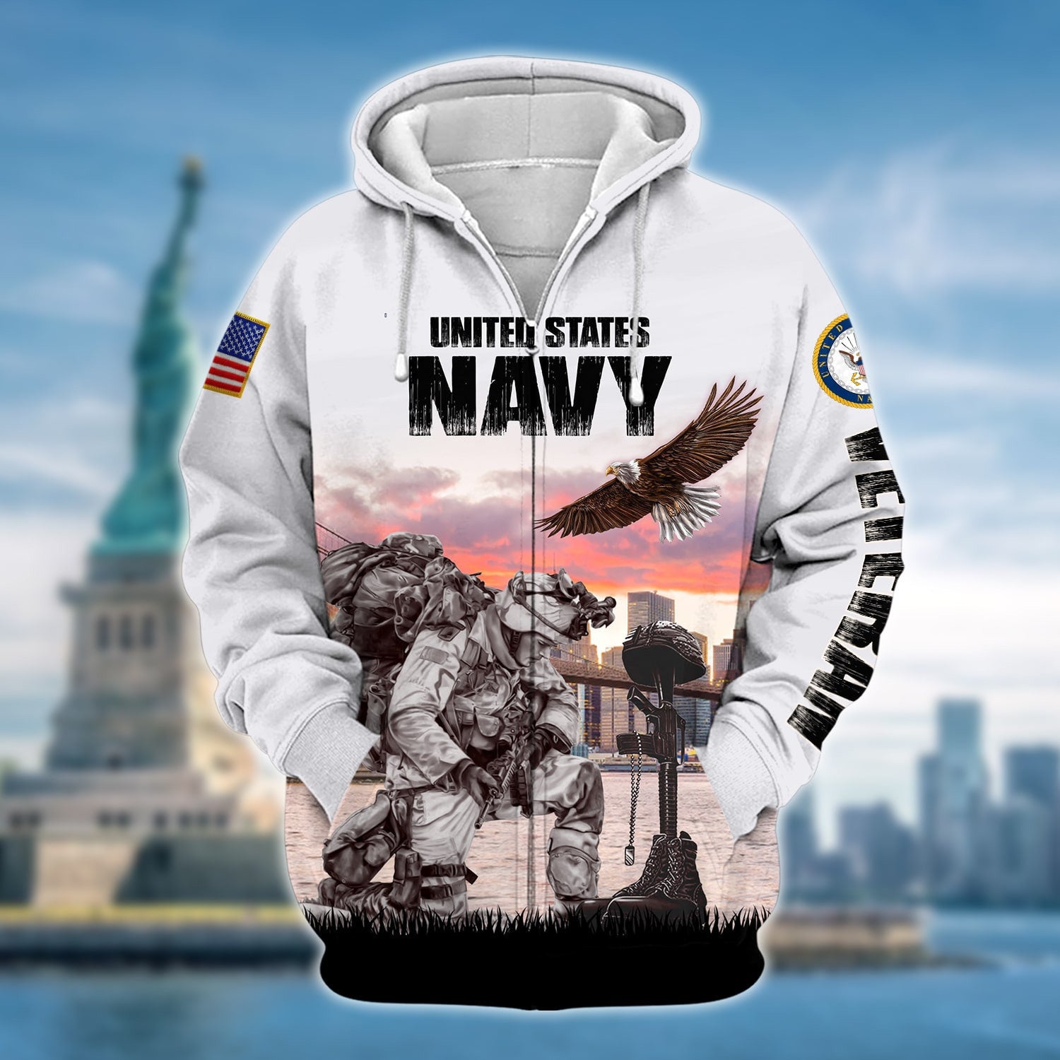 Unique Multiple Service US Veteran Zip Hoodie NPVC090201