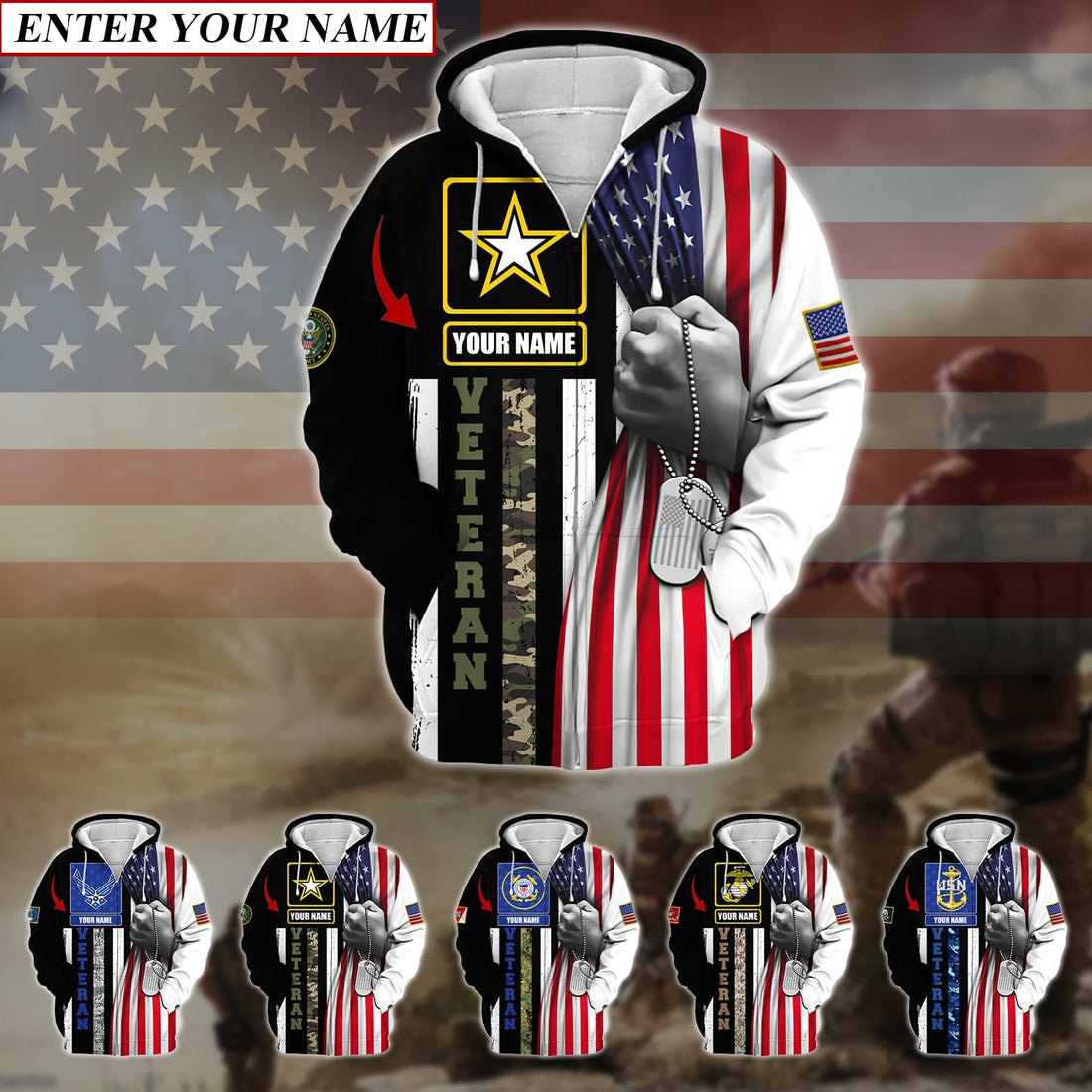 Personalised Premium Multiple U.S Services Veteran Zip Hoodie TVN190201