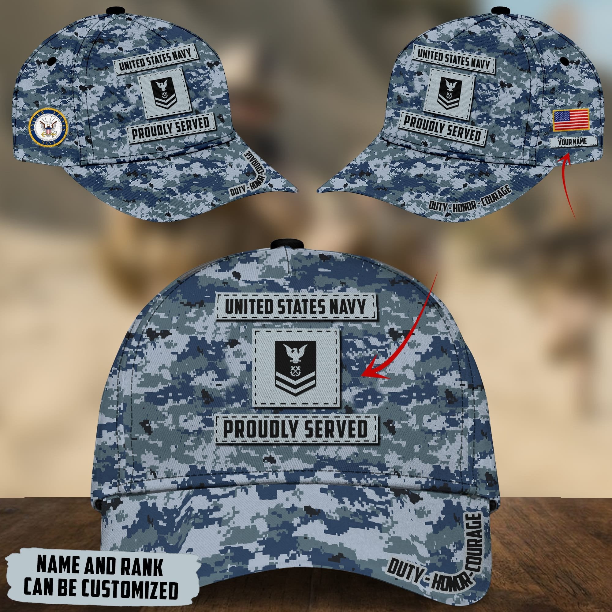 Unique Personalised U.S Multiple Service Veteran 3D Cap PVC030303