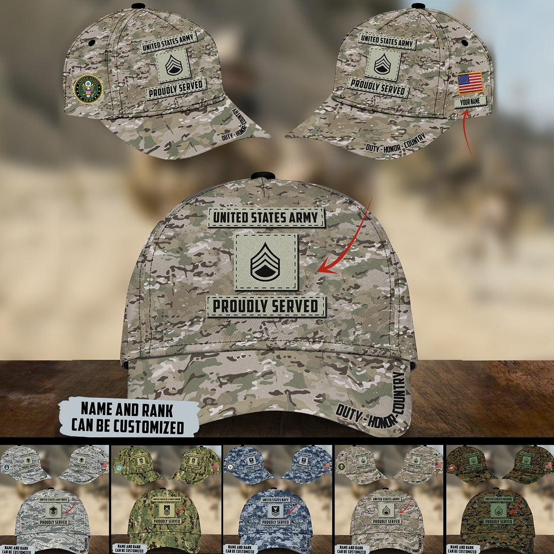 Unique Personalised U.S Multiple Service Veteran 3D Cap PVC030303