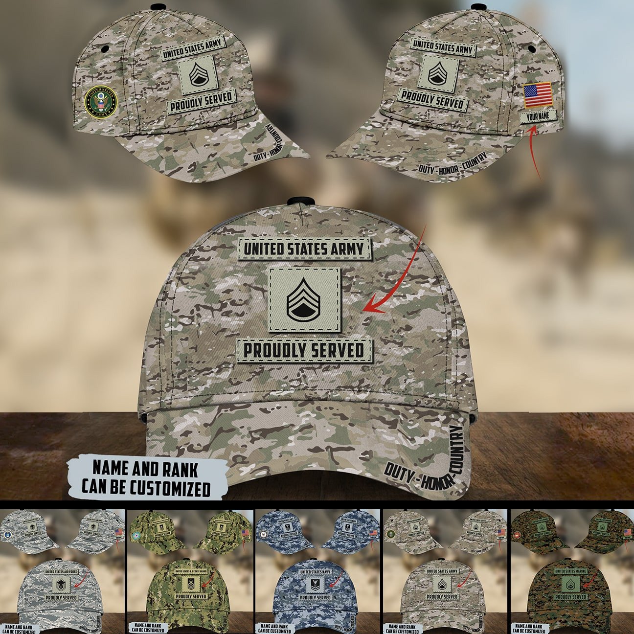 Unique Personalised U.S Multiple Service Veteran 3D Cap PVC030303