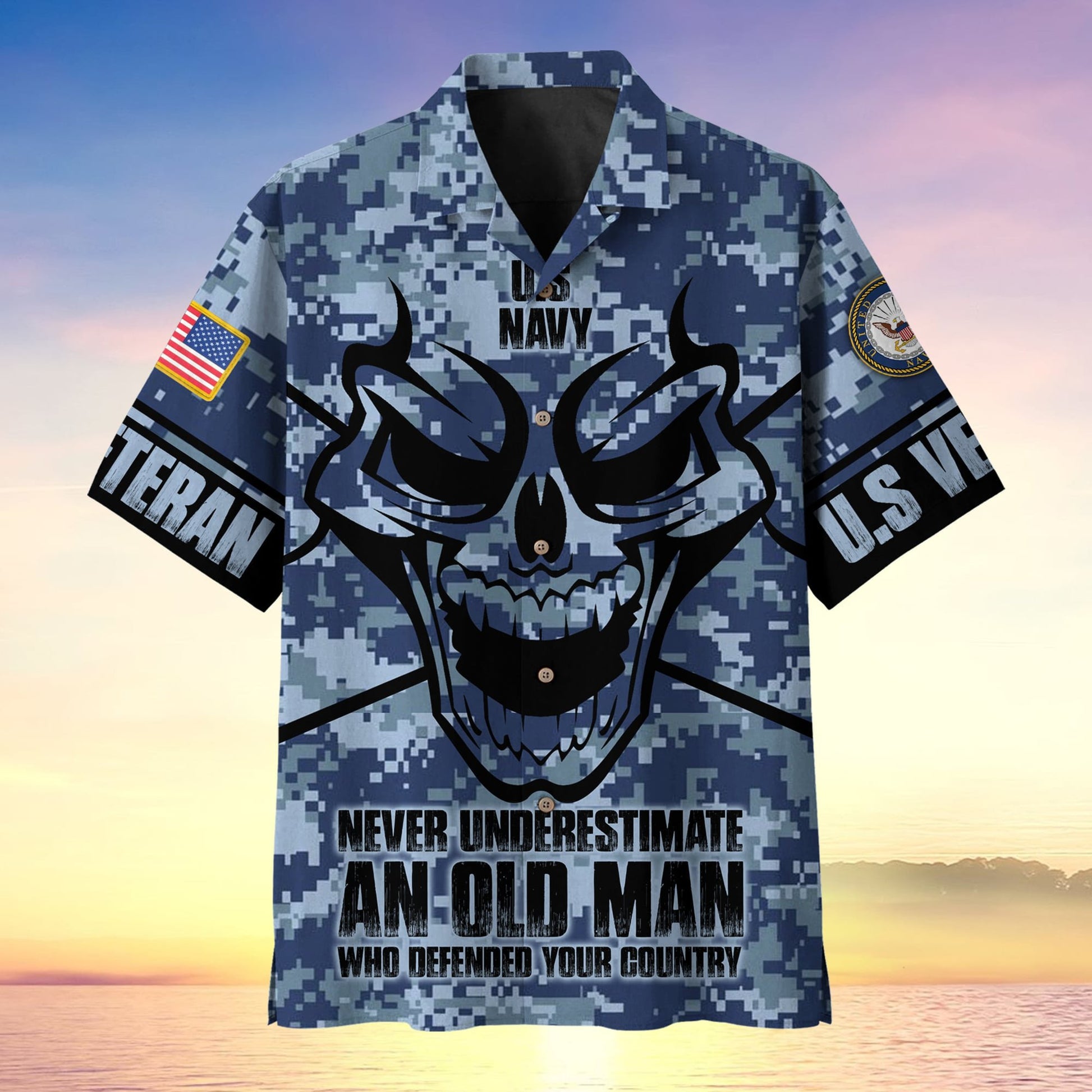 Never Underestimate An Old Man Skull US Veteran Multiservice Hawaii Shirt MH140603