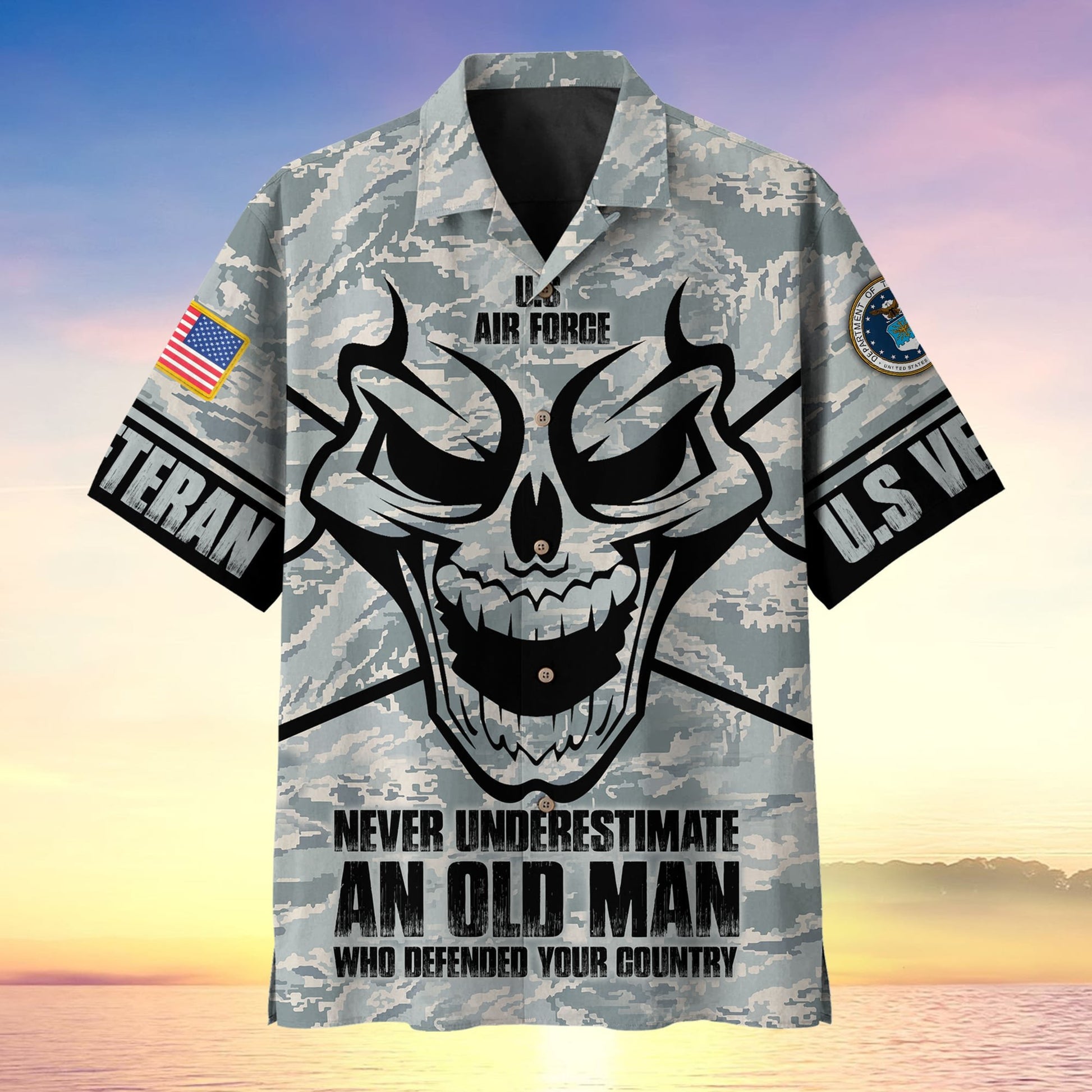 Never Underestimate An Old Man Skull US Veteran Multiservice Hawaii Shirt MH140603