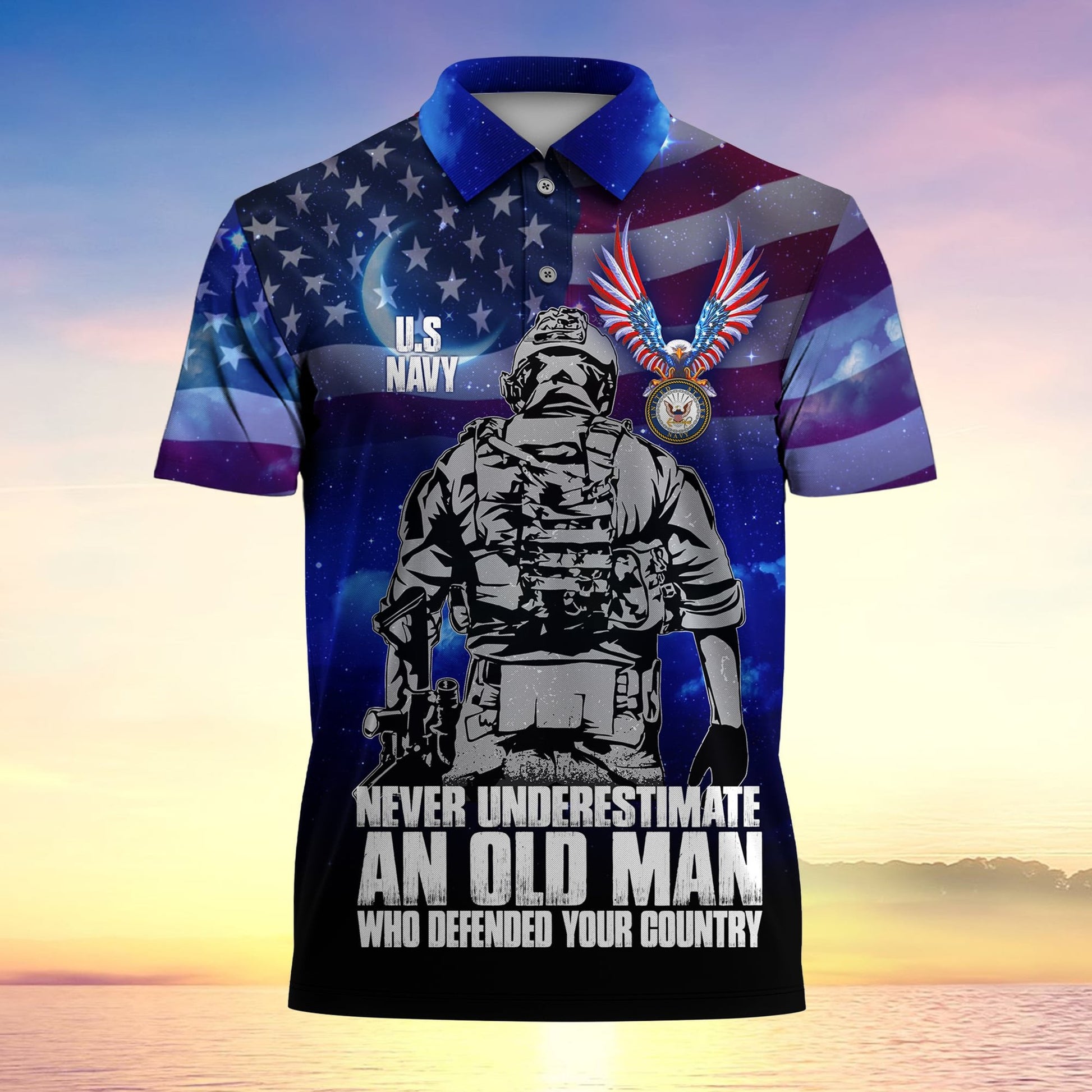 Never Underestimate An Old Man Who Defended Your Country Multiservice Polo MH080603-2