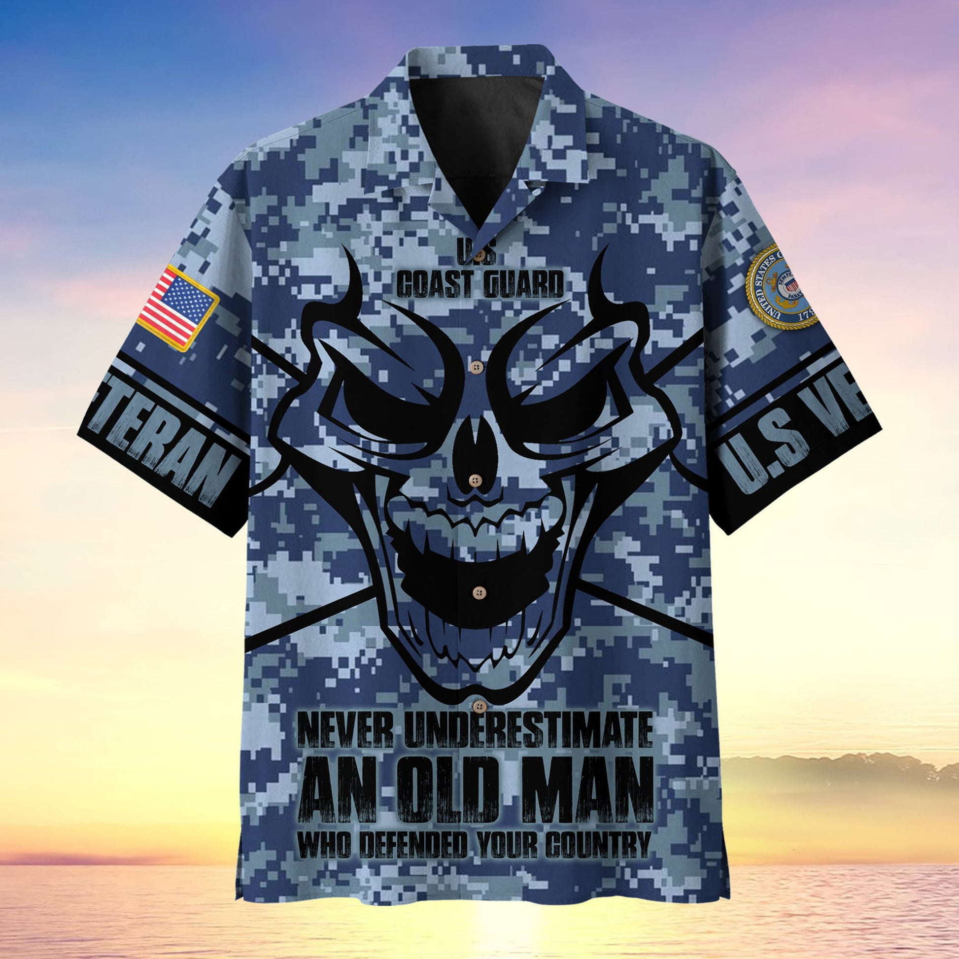 Never Underestimate An Old Man Skull US Veteran Multiservice Hawaii Shirt MH140603
