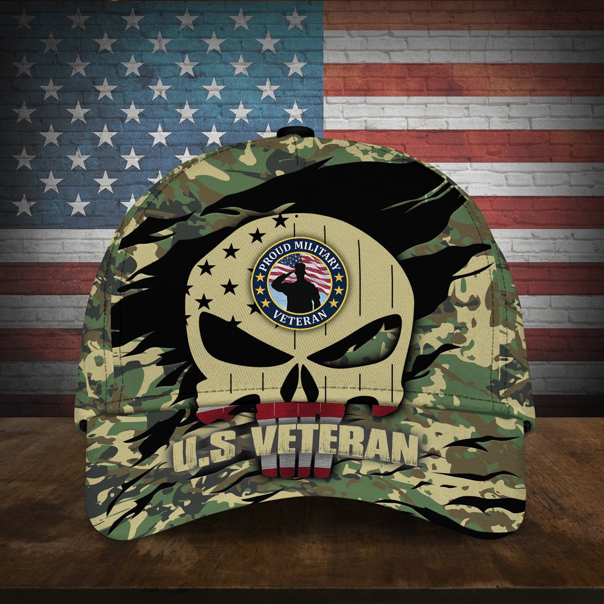 Colorful Puniskull Multiservice U.S Veteran Cap MH100607