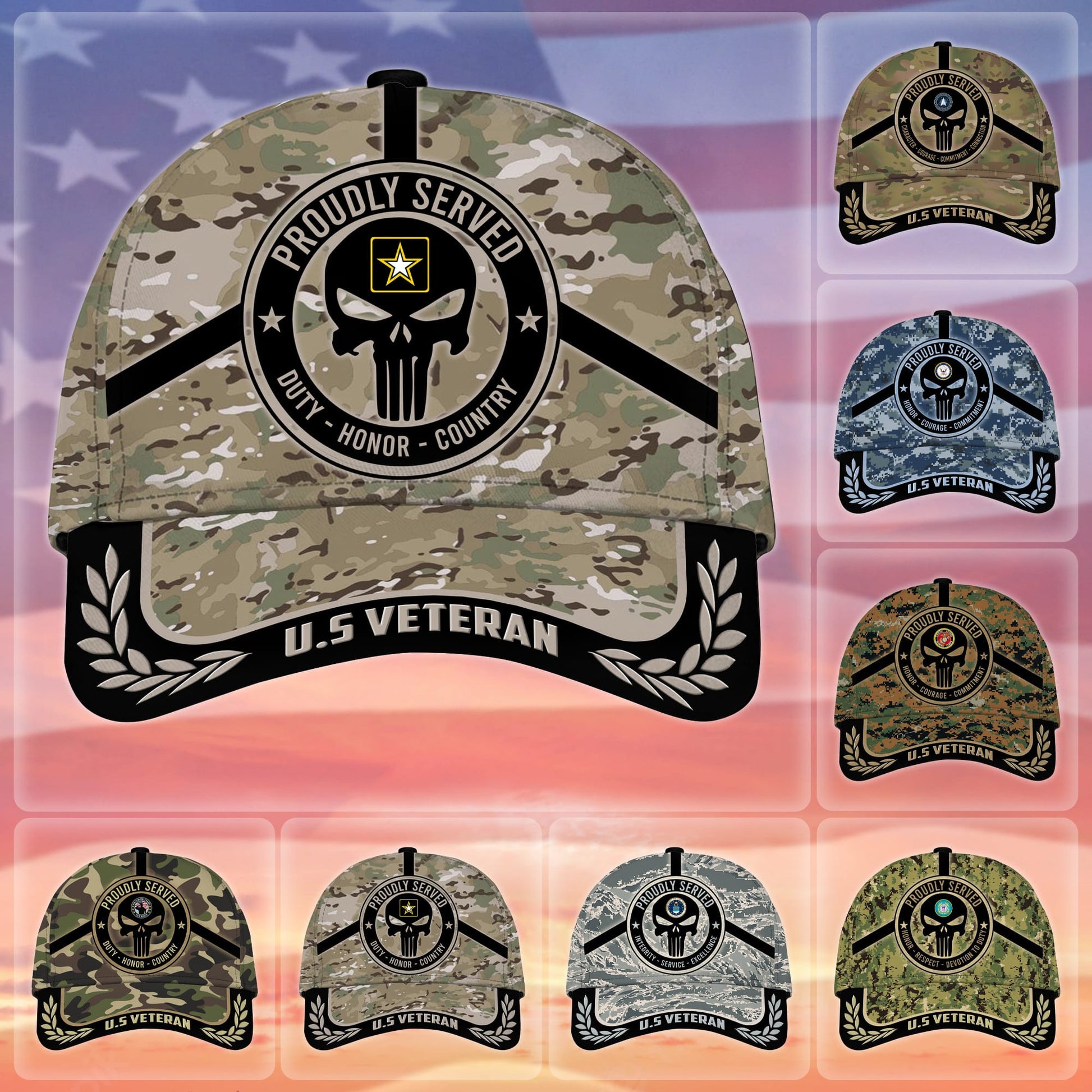 Badass Puniskull Multiservice U.S Veteran Cap NPVC150503