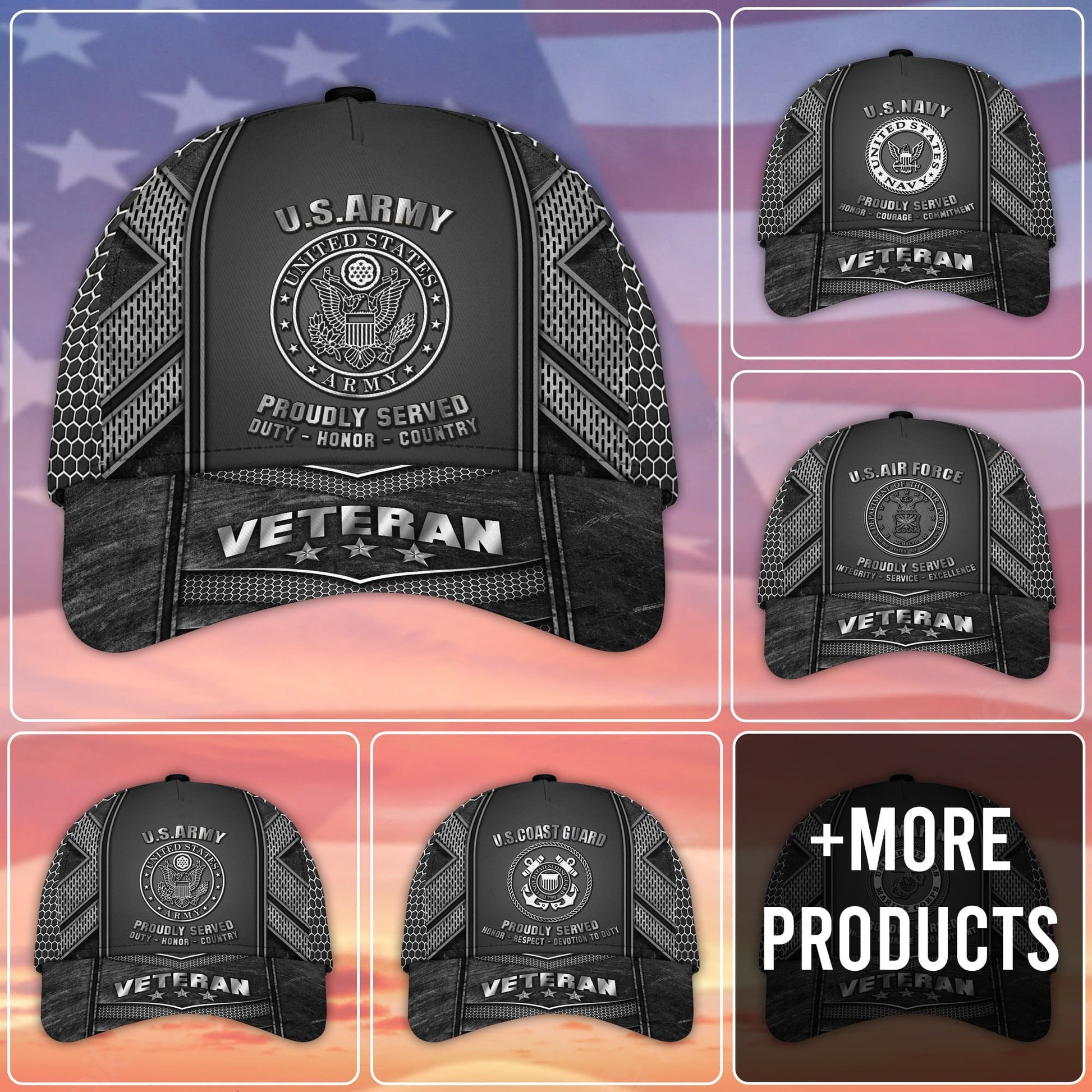Unique Metal Camo US Veteran Cap NPVC150802