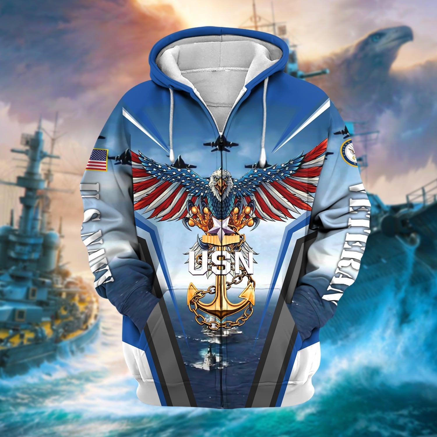 Unique Proudly Served US Veteran Zip Hoodie NPVC190901