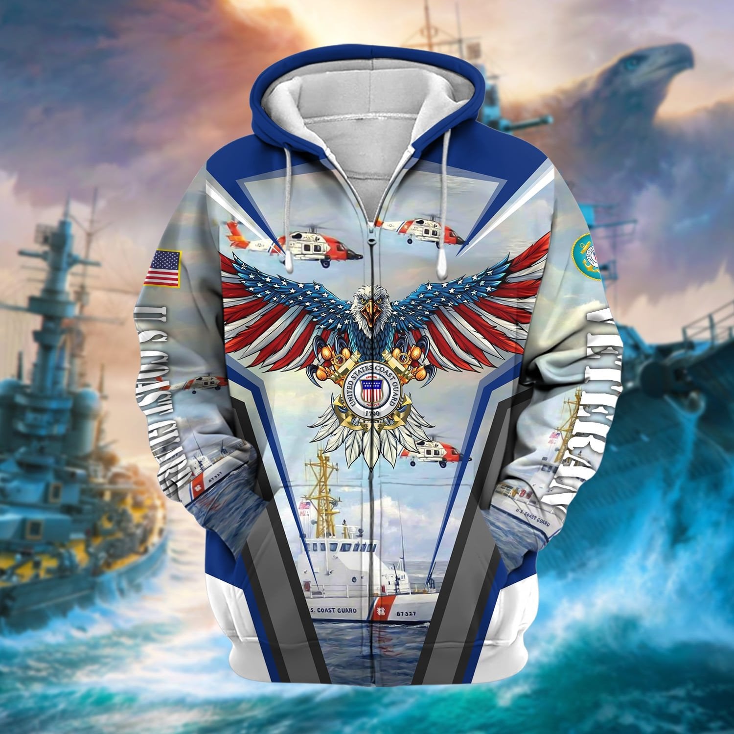 Unique Proudly Served US Veteran Zip Hoodie NPVC190901