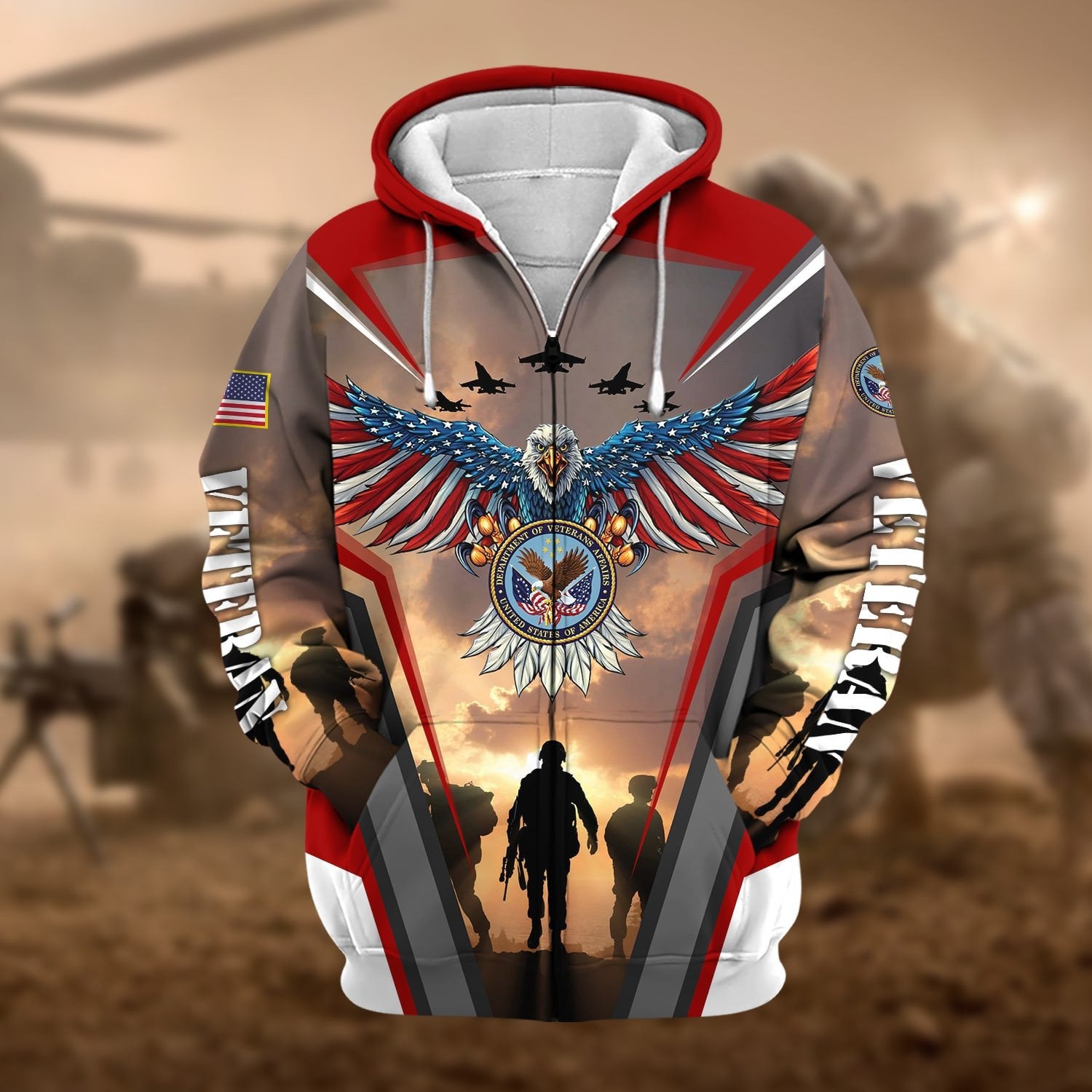 Unique Proudly Served US Veteran Zip Hoodie NPVC190901