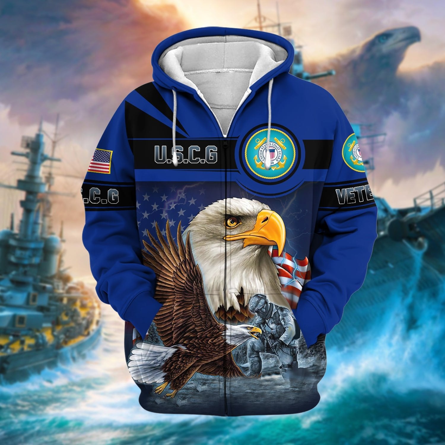 Unique US Veteran Eagle Zip Hoodie NPVC160905