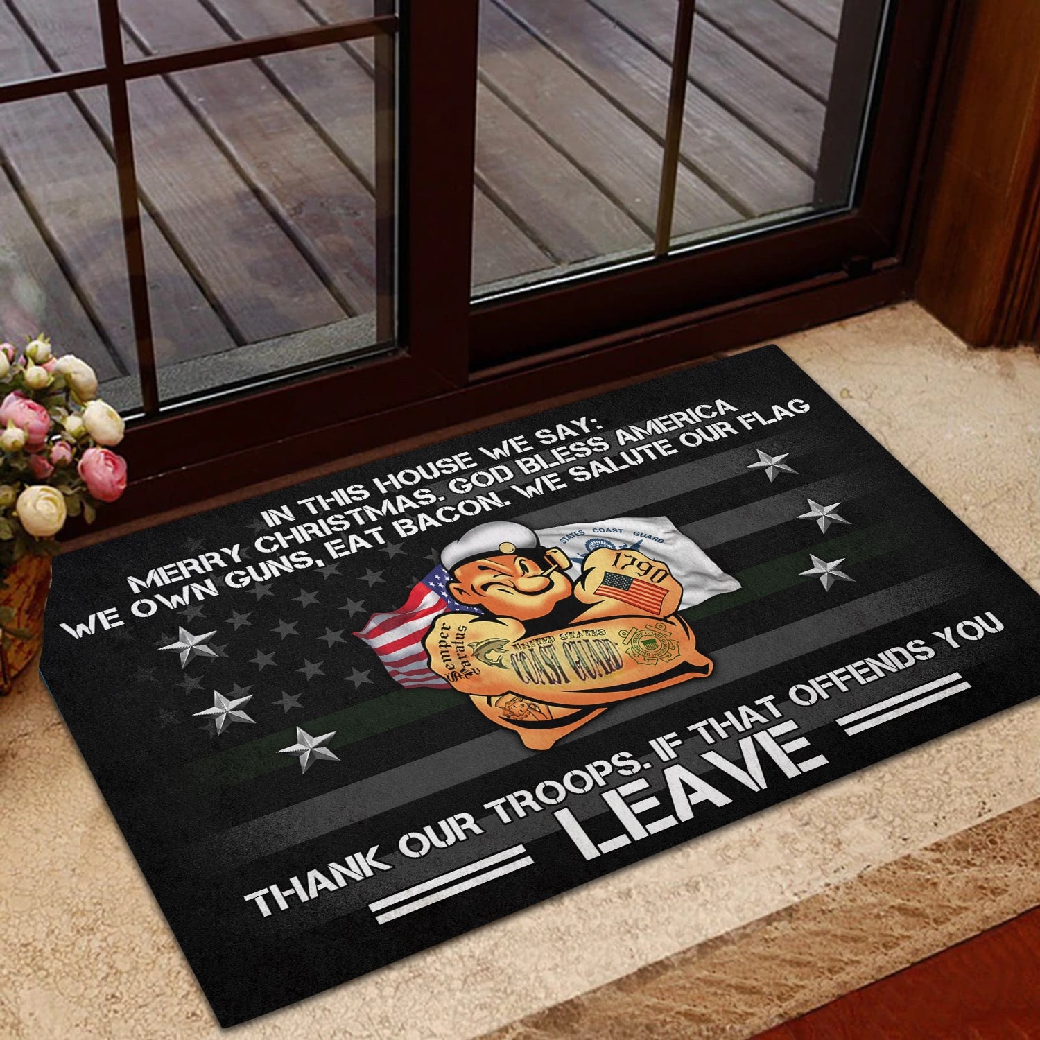 Unique Merry Christmas God Bless America US Veteran Doormat NPVC251003