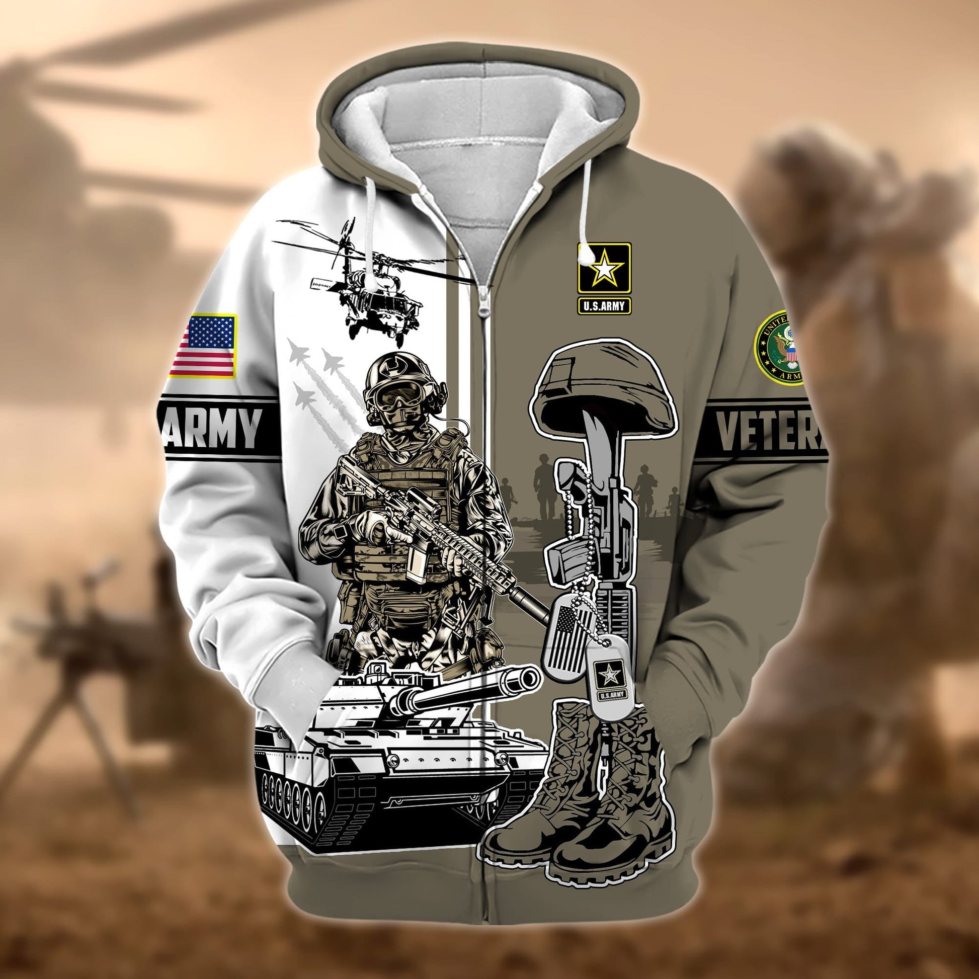 Unique Proudly Served US Veteran Zip Hoodie APVC220903