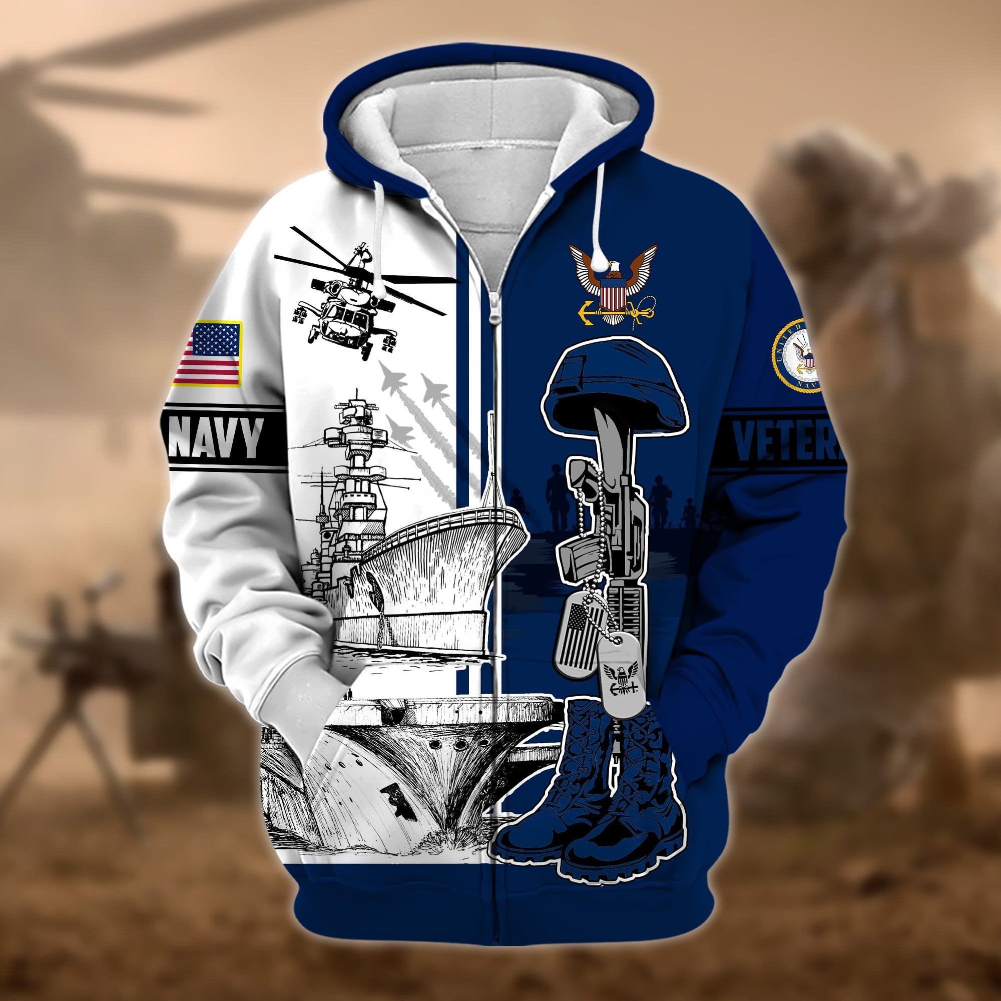 Unique Proudly Served US Veteran Zip Hoodie APVC220903