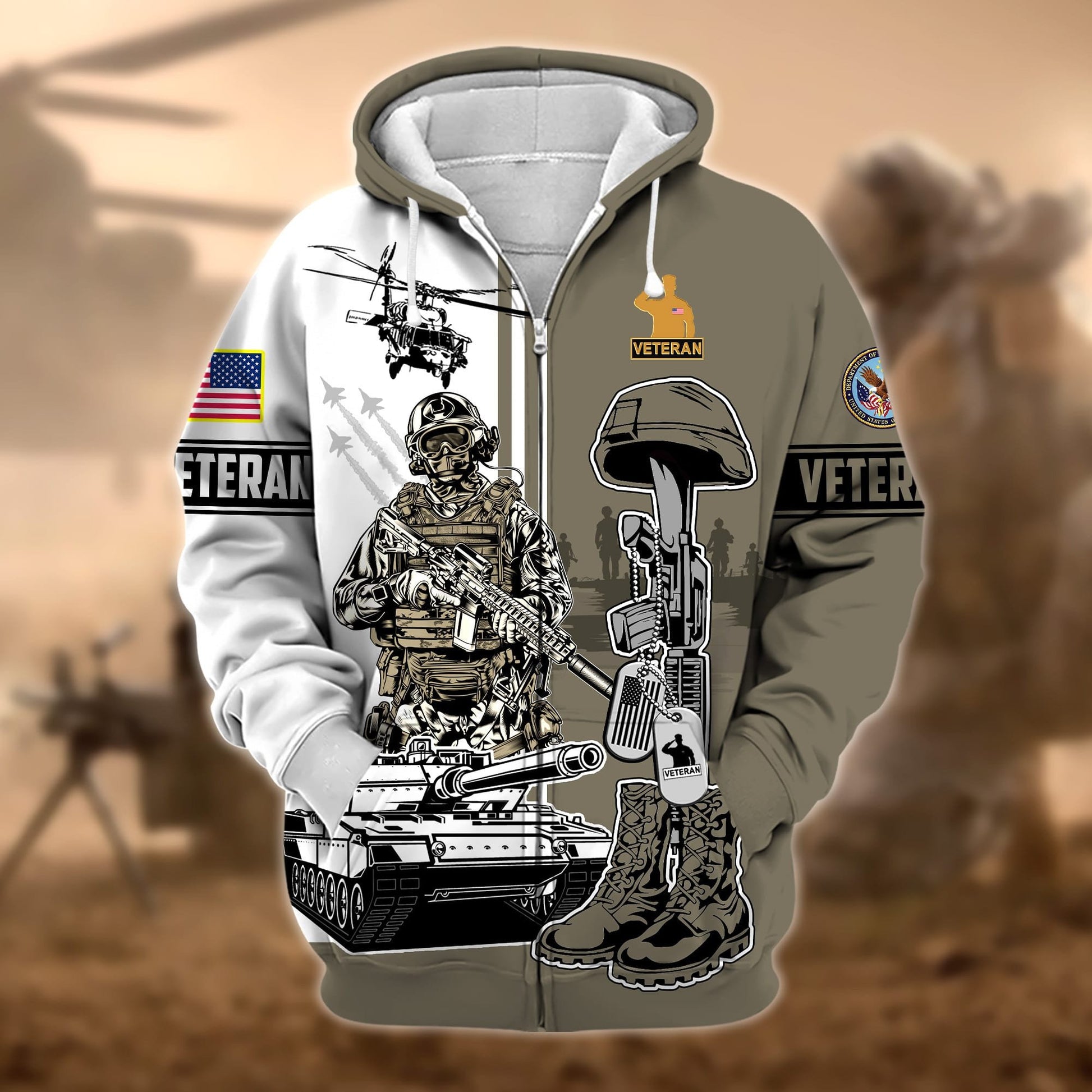 Unique Proudly Served US Veteran Zip Hoodie APVC220903