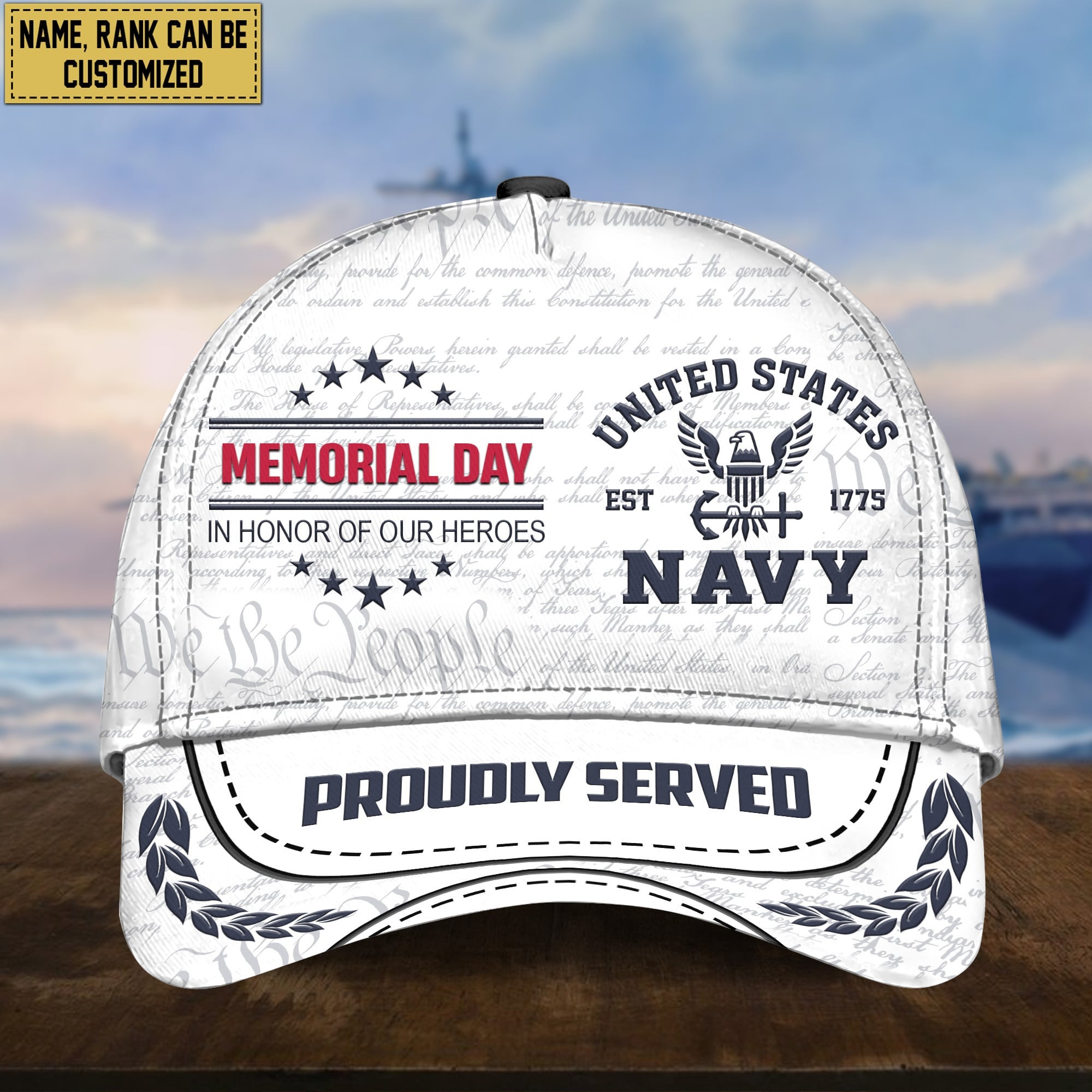 US Navy Custom Rank, Name Cap, Gift For Veterans Day, Father's Day, Memorial Day VPVC000302
